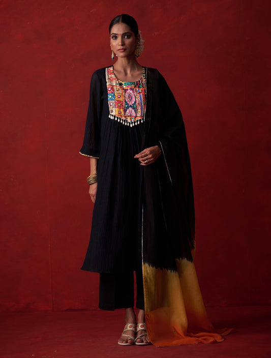 Black Gamthi Design Chanderi Suit