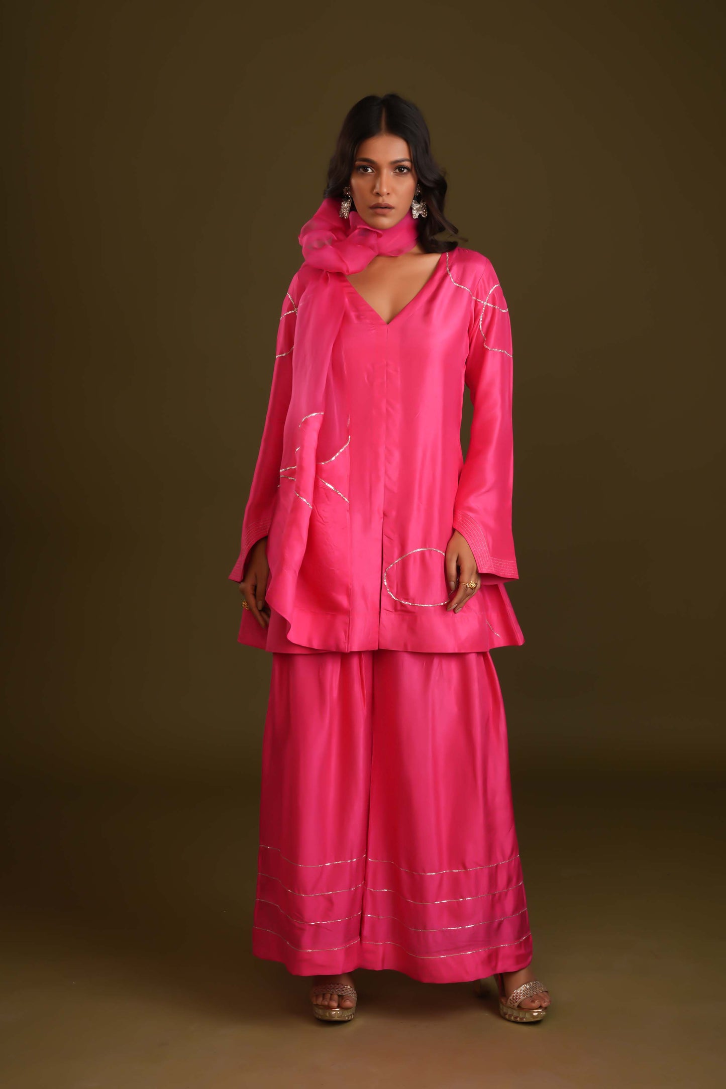 PINK SILK SHIRT STYLE SET