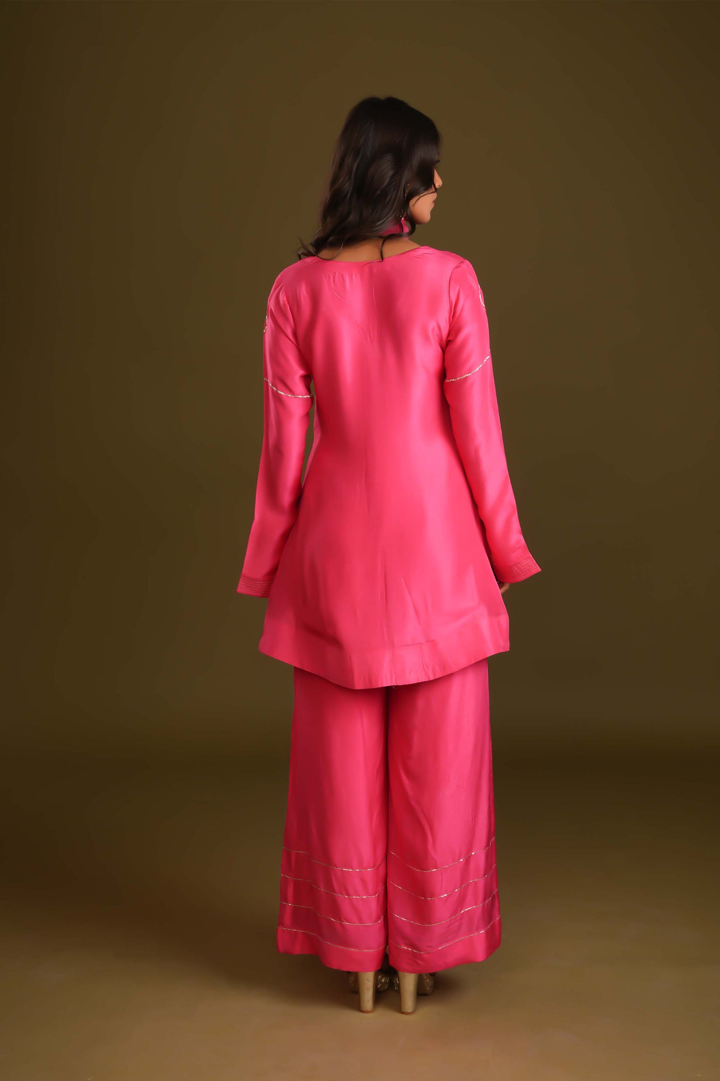 PINK SILK SHIRT STYLE SET