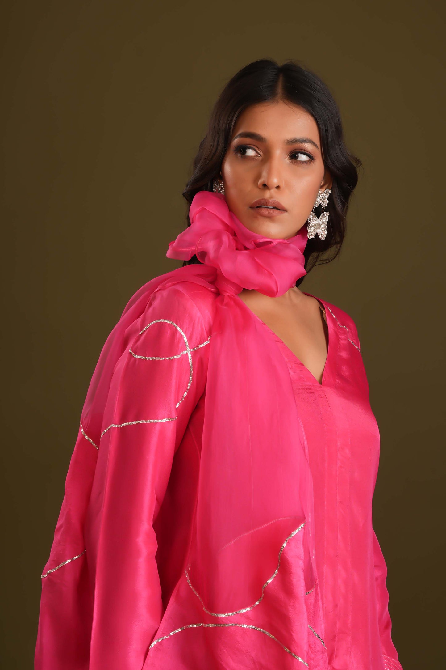 PINK SILK SHIRT STYLE SET