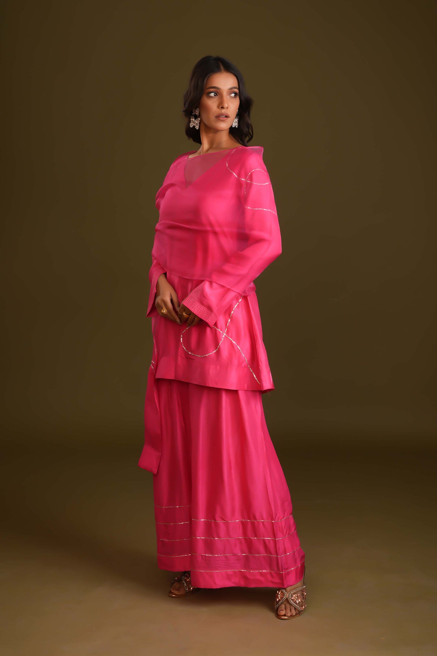 PINK SILK SHIRT STYLE SET