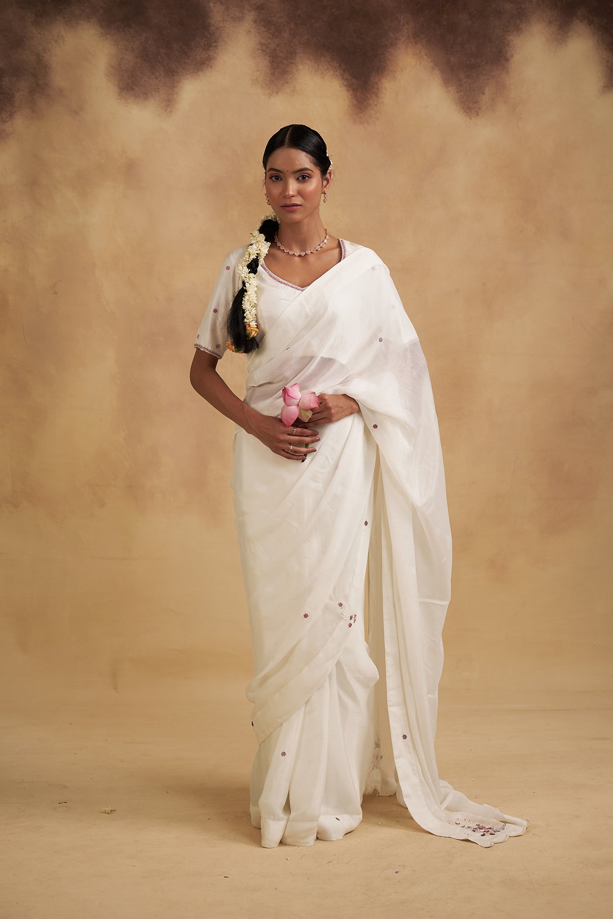 White Saree with Floral Motifs