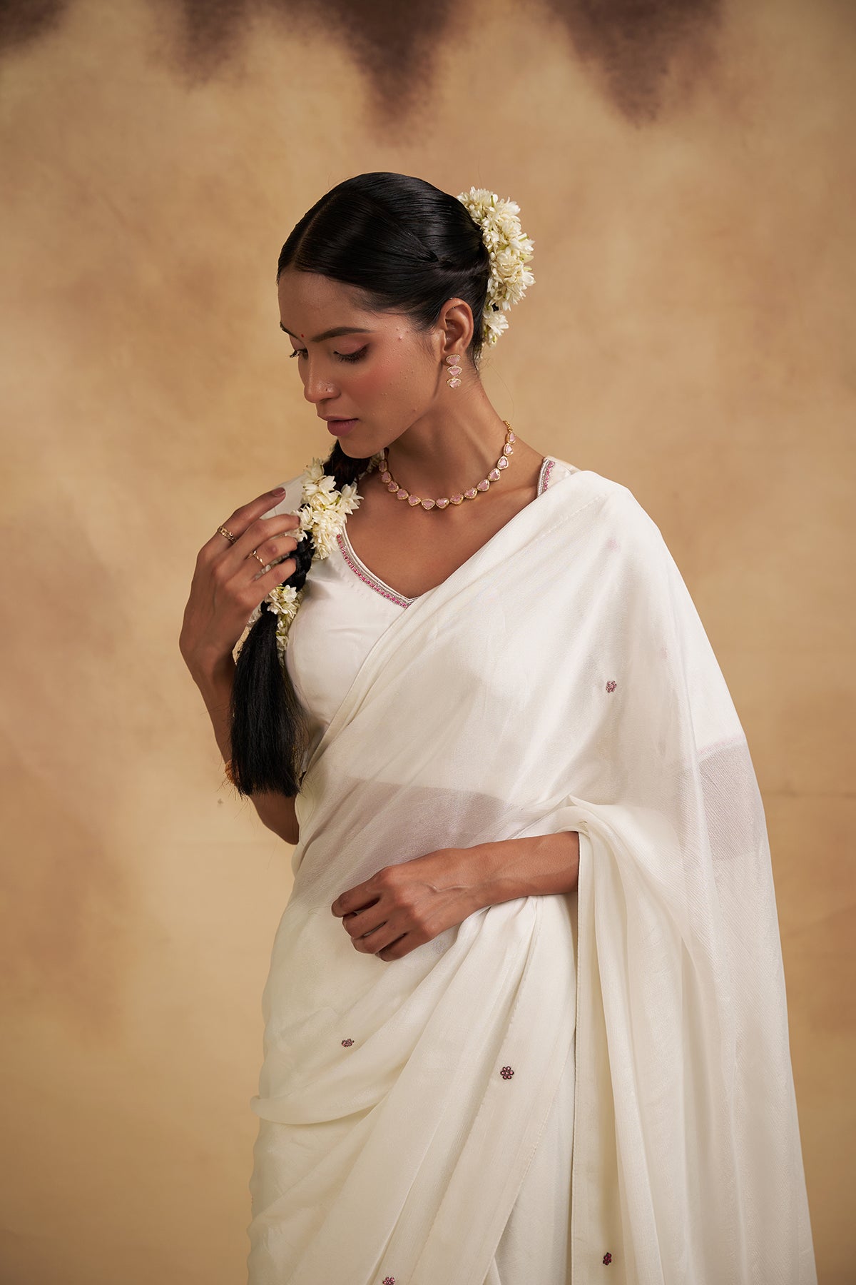 White Saree with Floral Motifs
