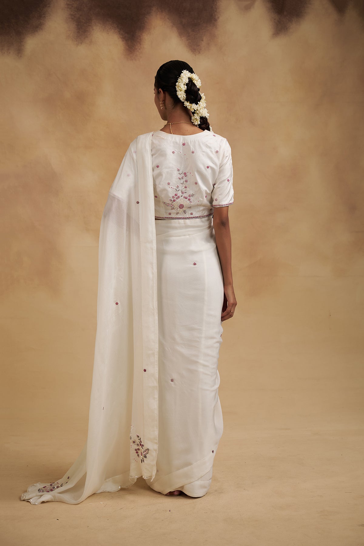 White Saree with Floral Motifs