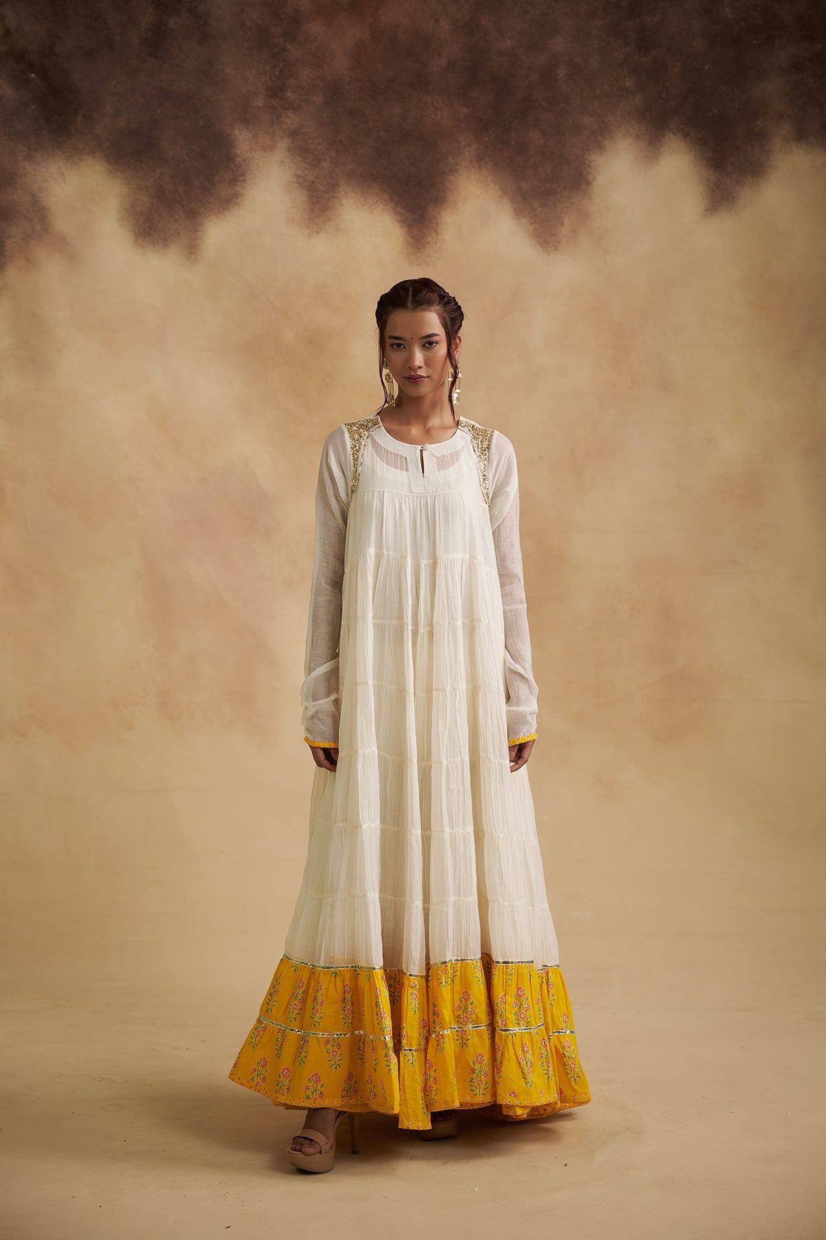Ivory Mul Chanderi Anarkali Dress