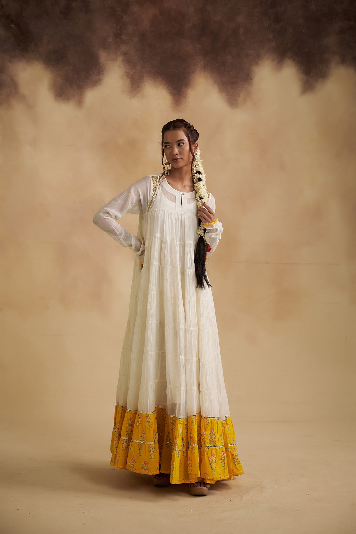 Ivory Mul Chanderi Anarkali Dress