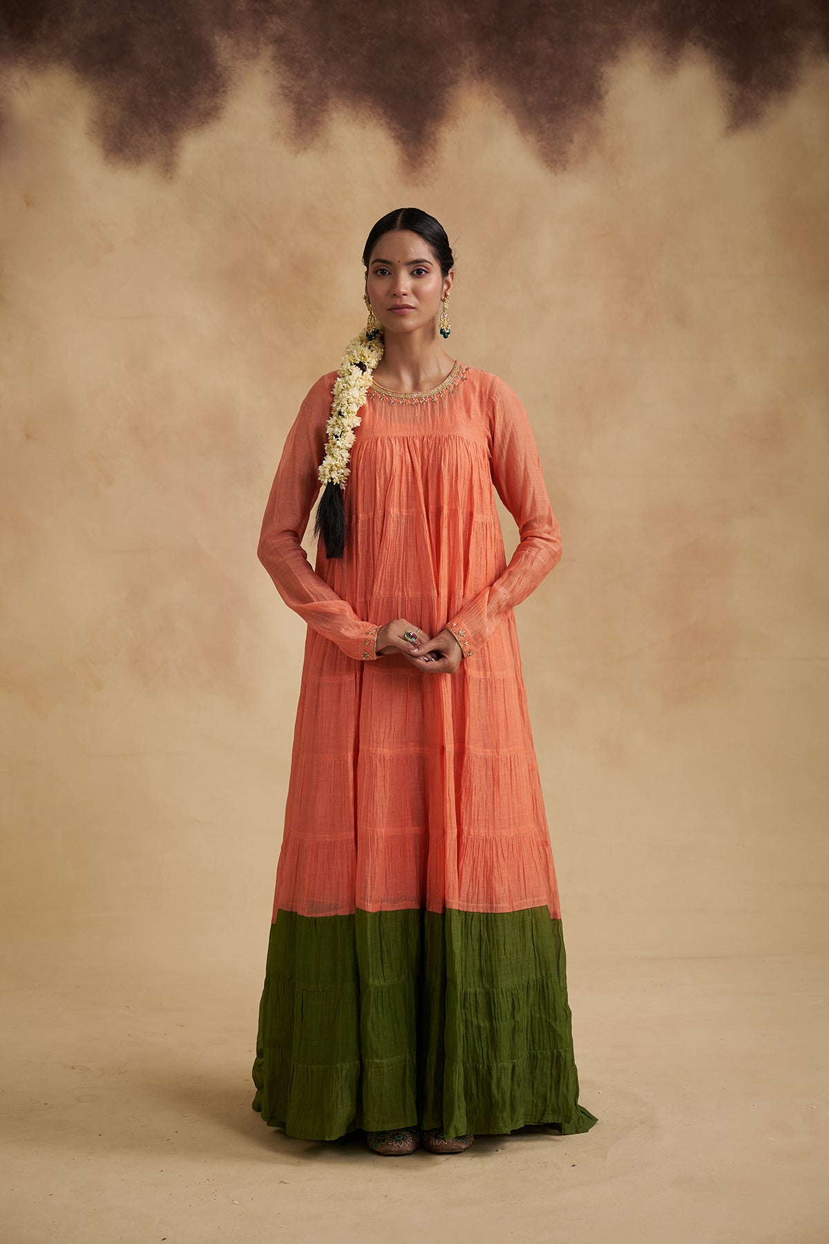 Peach Mul Chanderi Anarkali Dress