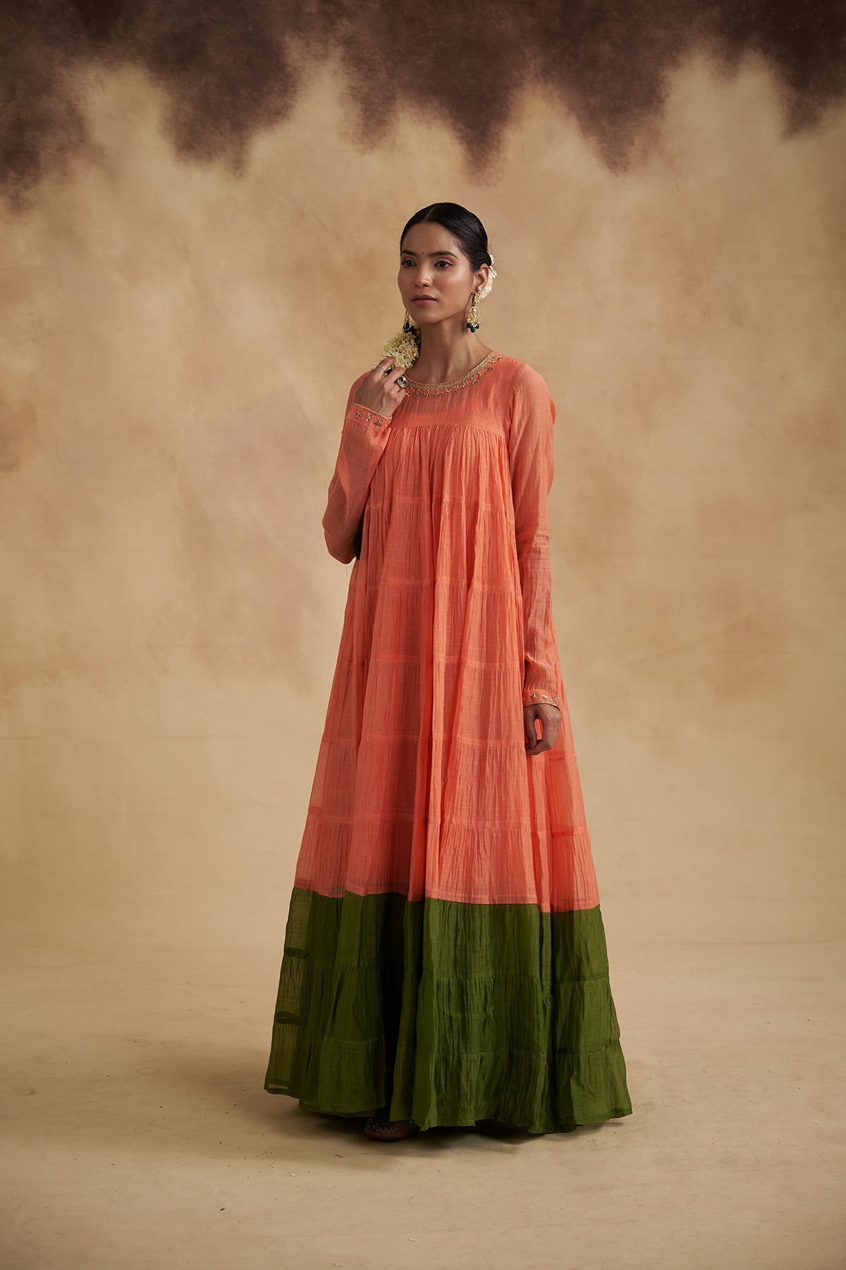 Peach Mul Chanderi Anarkali Dress