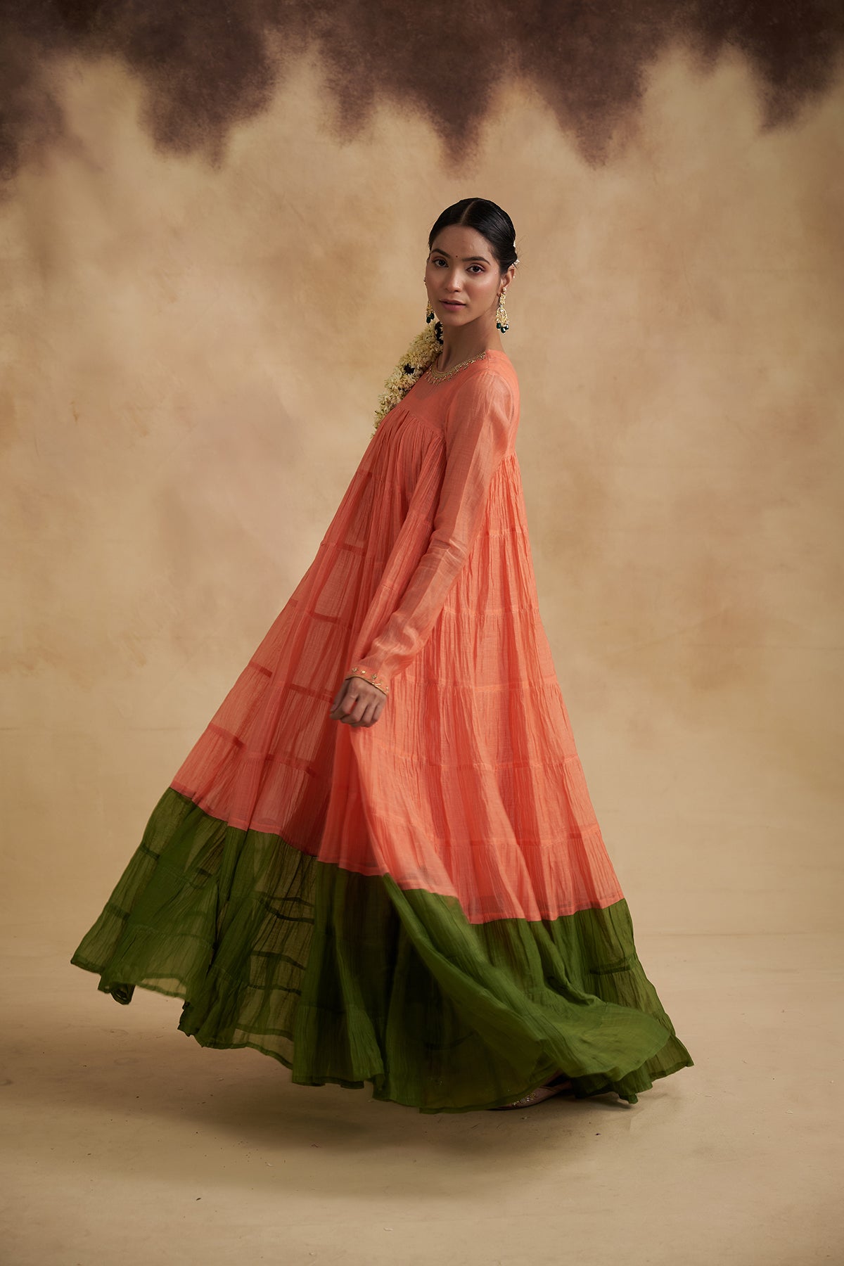 Peach Mul Chanderi Anarkali Dress