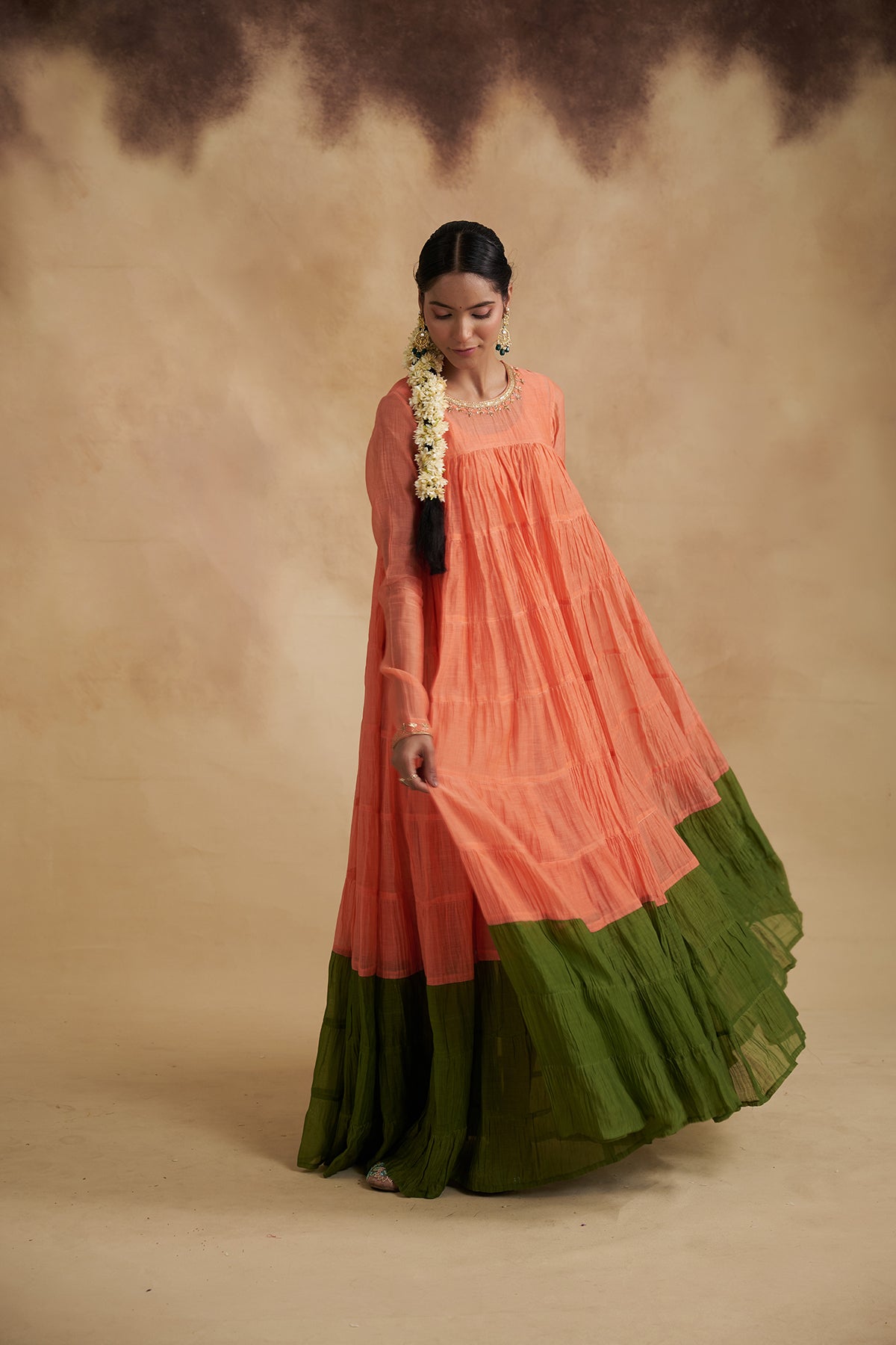 Peach Mul Chanderi Anarkali Dress