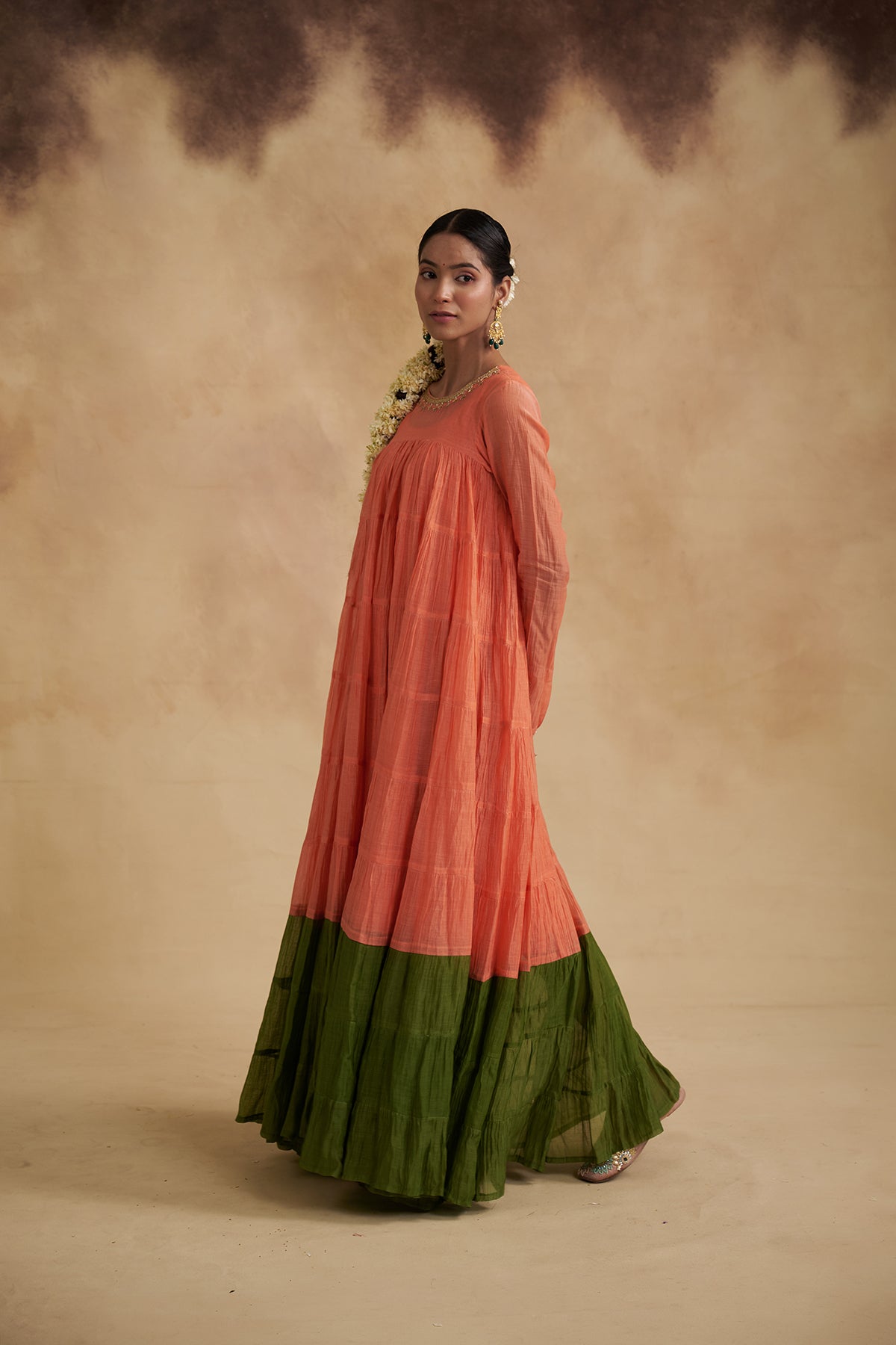 Peach Mul Chanderi Anarkali Dress