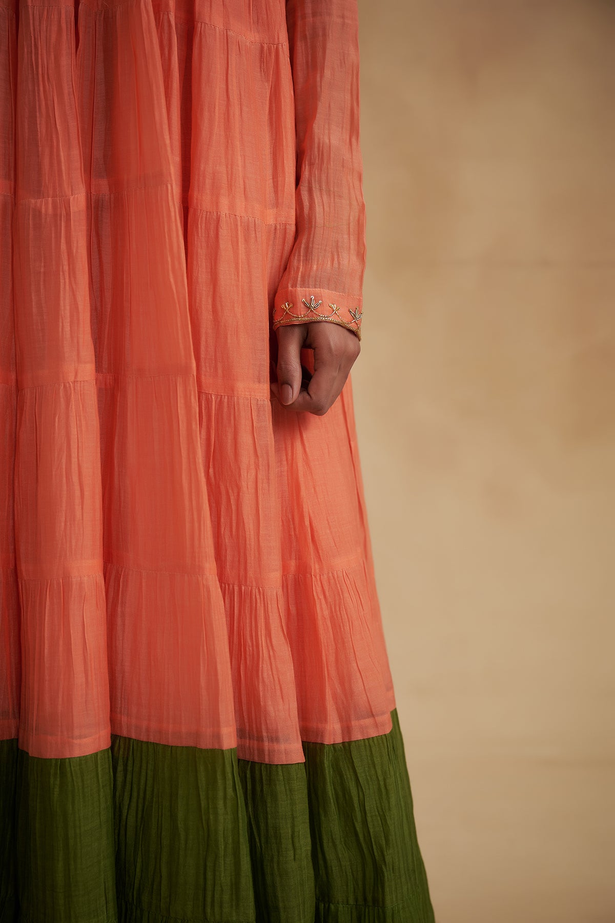 Peach Mul Chanderi Anarkali Dress