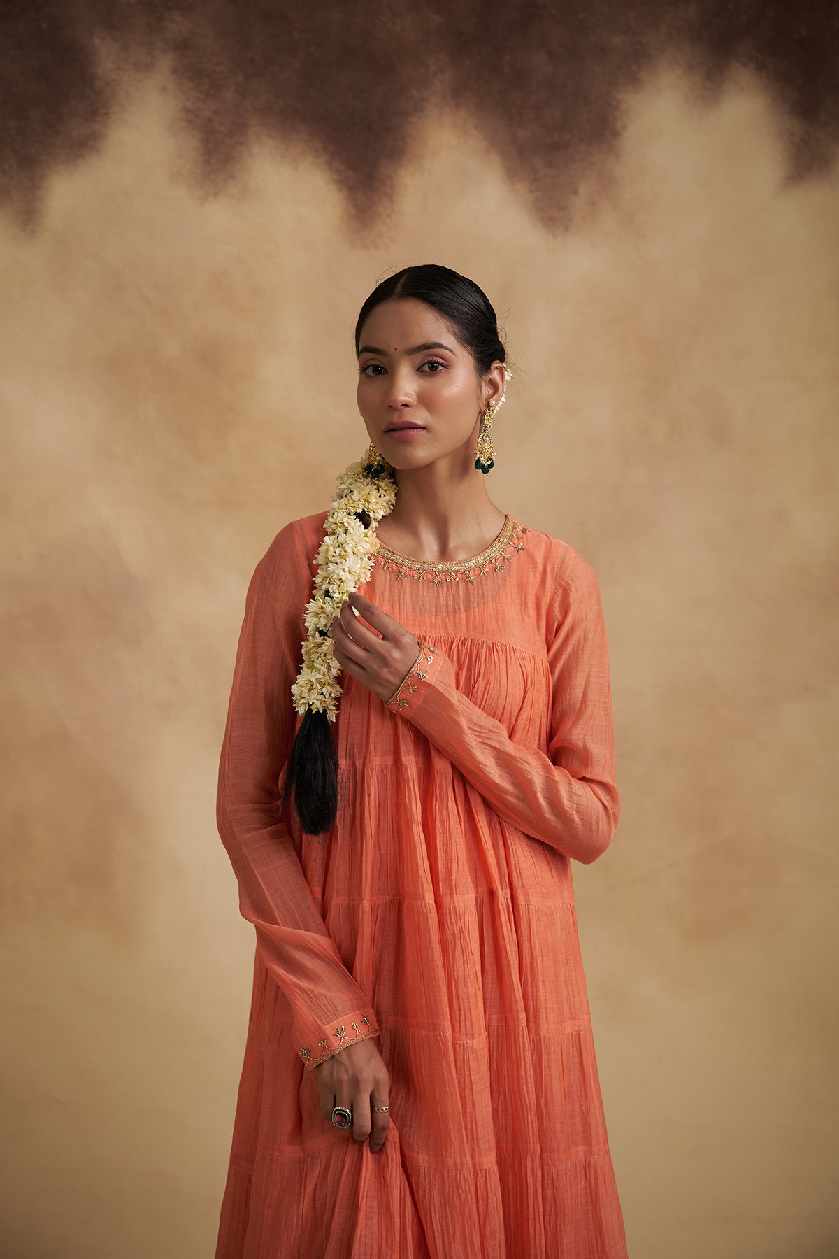 Peach Mul Chanderi Anarkali Dress