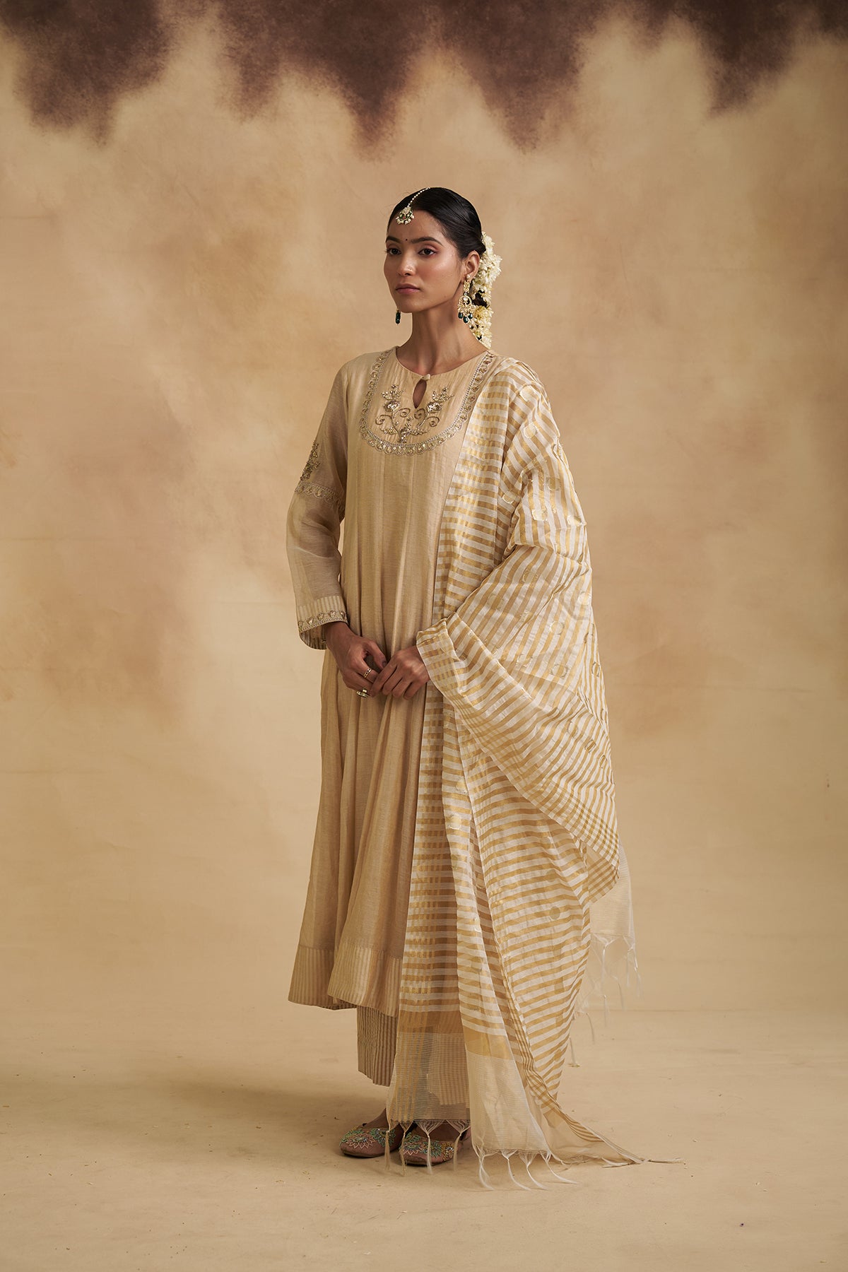 Zari Chanderi Anarkali Suit