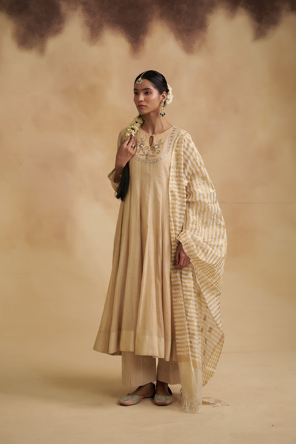 Zari Chanderi Anarkali Suit