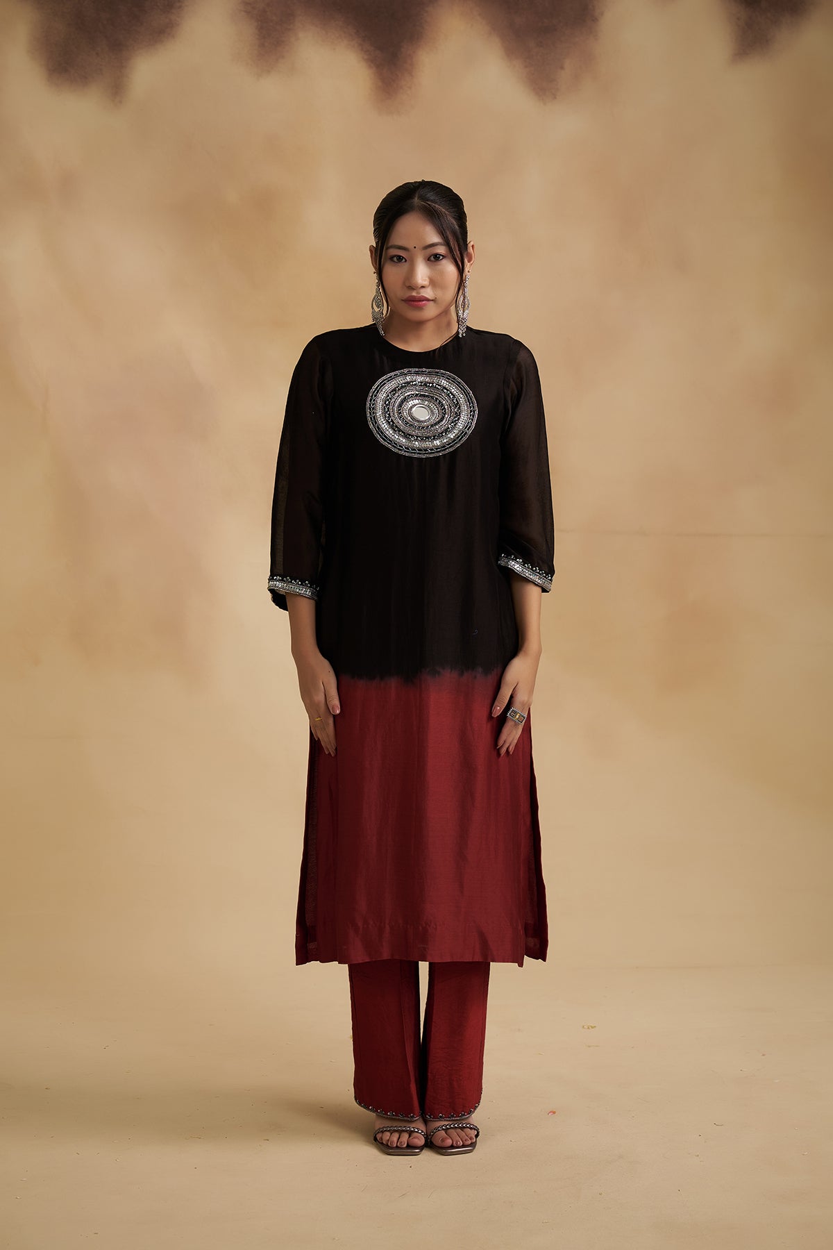Black and Maroon Chanderi Suit