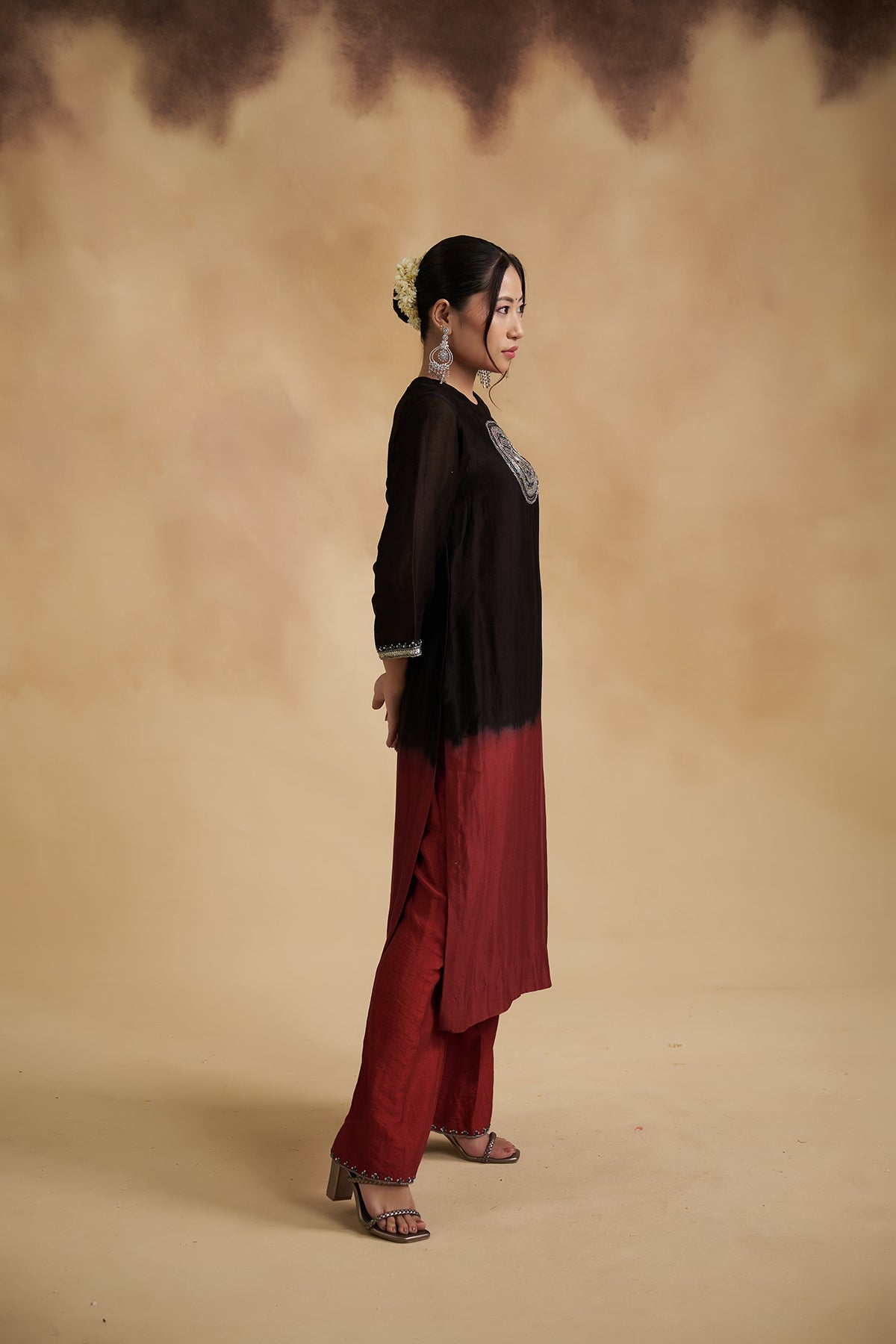 Black and Maroon Chanderi Suit