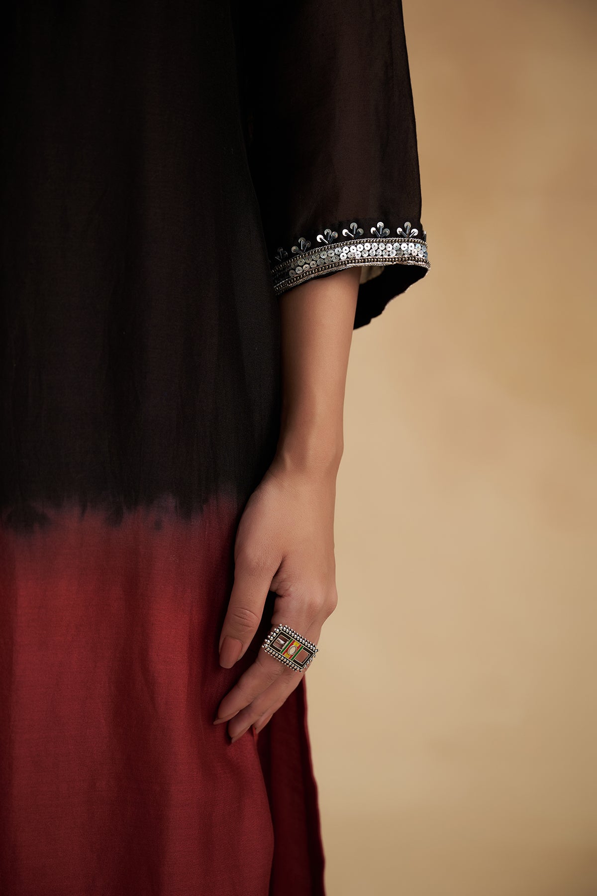 Black and Maroon Chanderi Suit