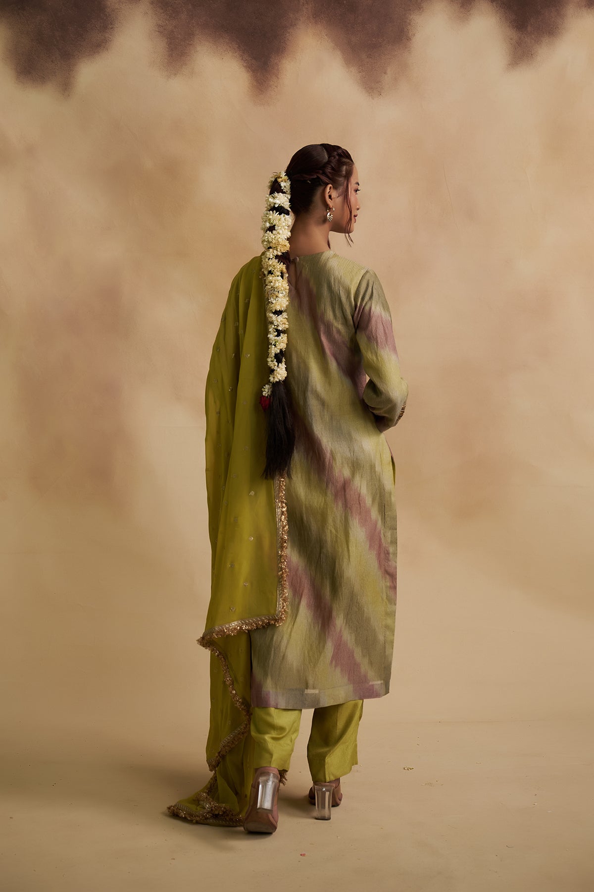 Lemon Green Zari Tissue Silk Suit