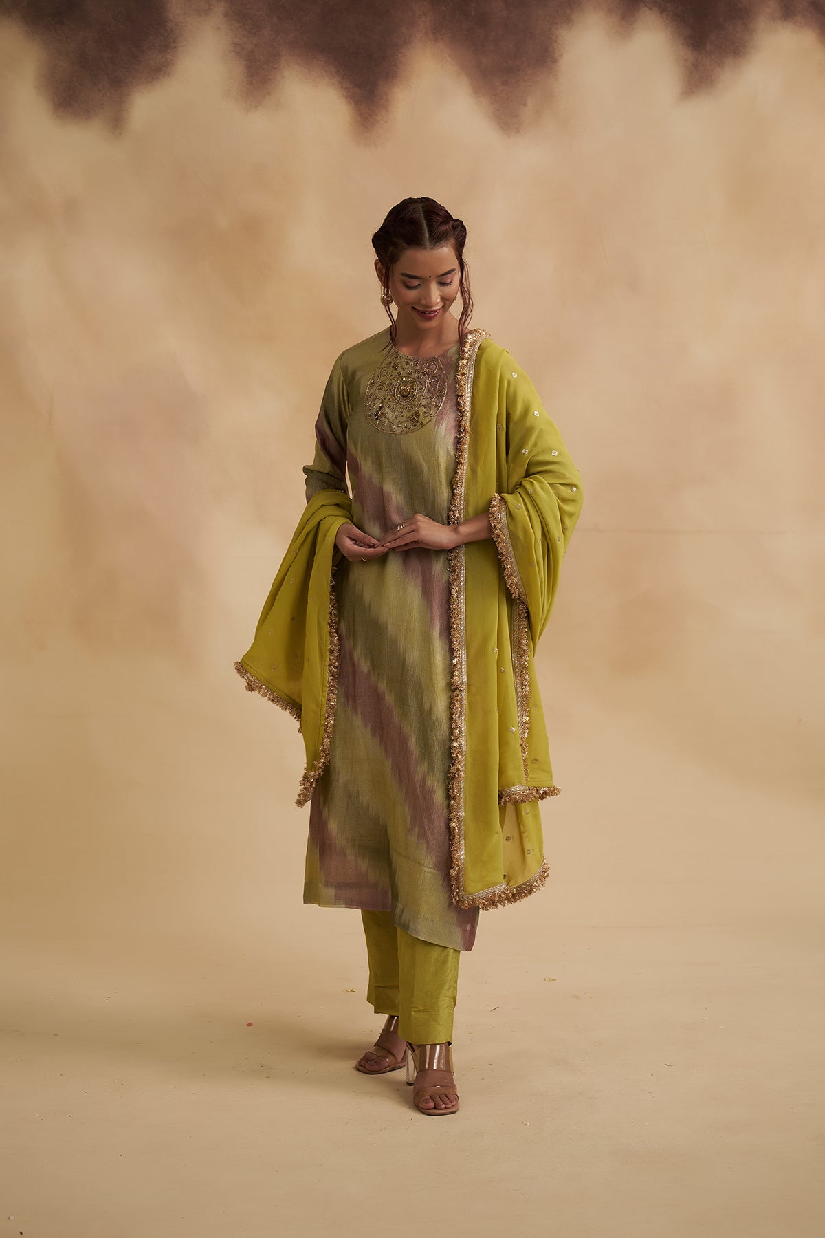 Lemon Green Zari Tissue Silk Suit
