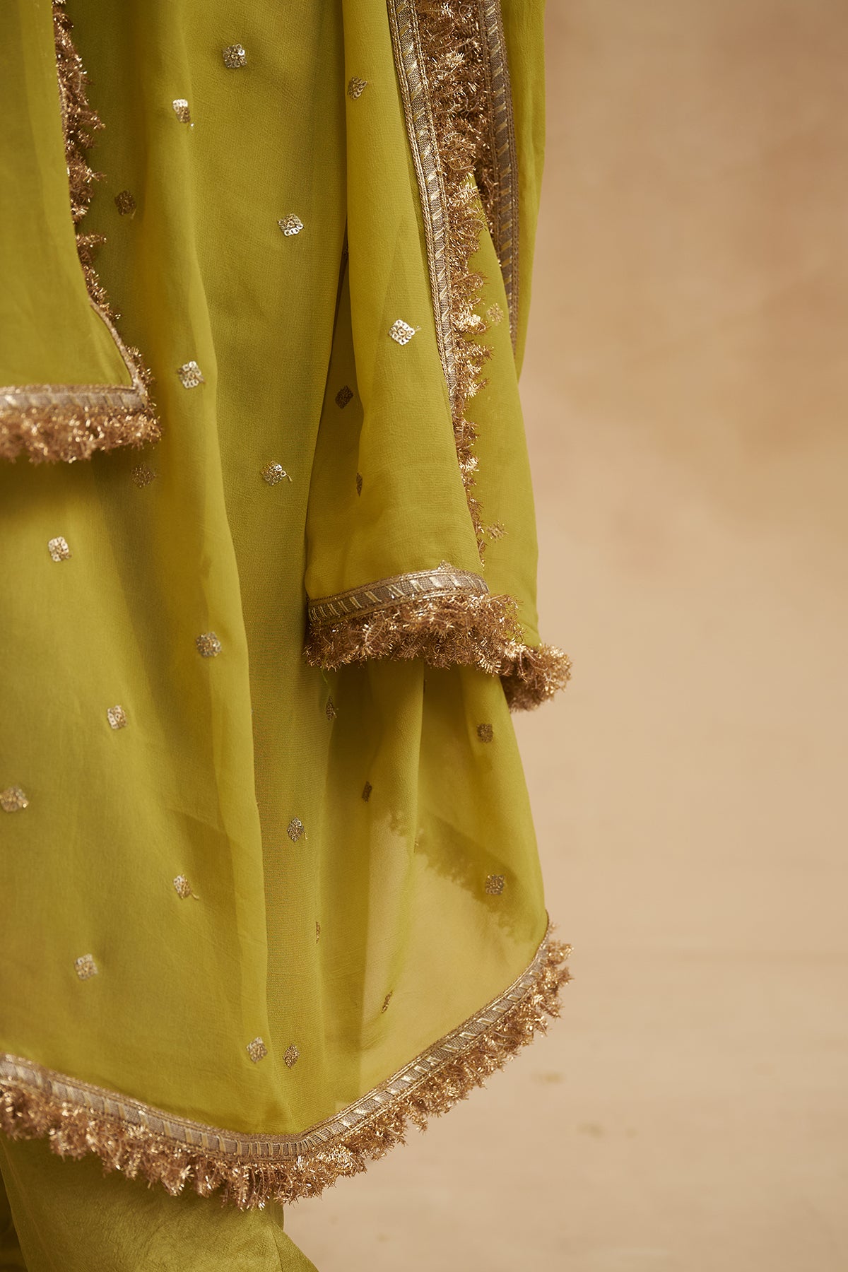 Lemon Green Zari Tissue Silk Suit