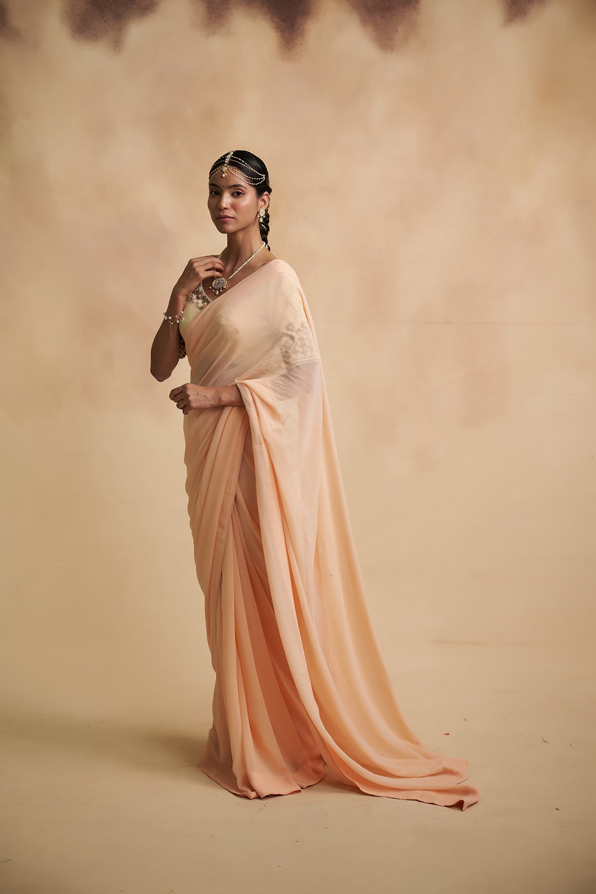 Peach Saree with Floral Motifs