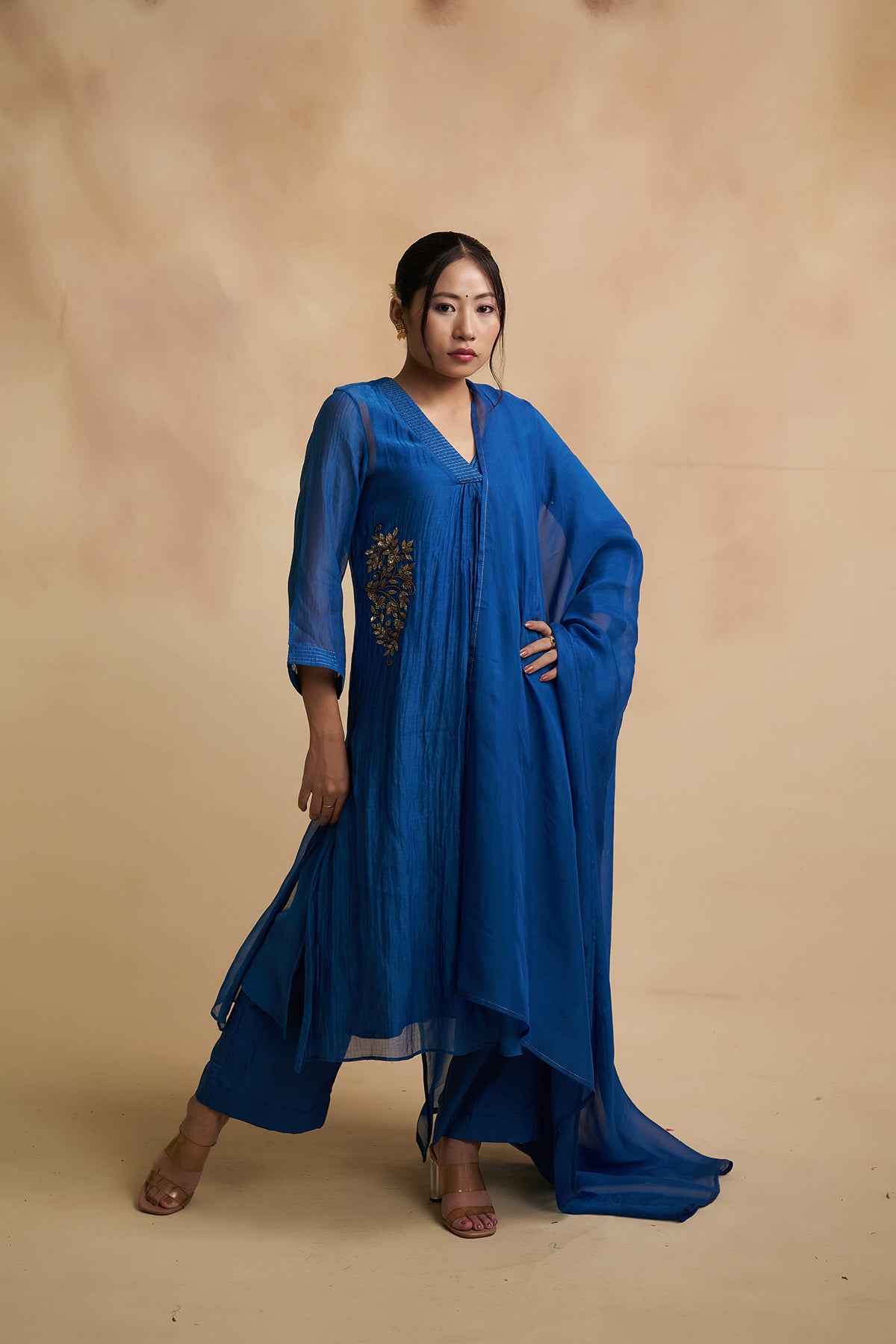 Blue Chanderi Suit Set