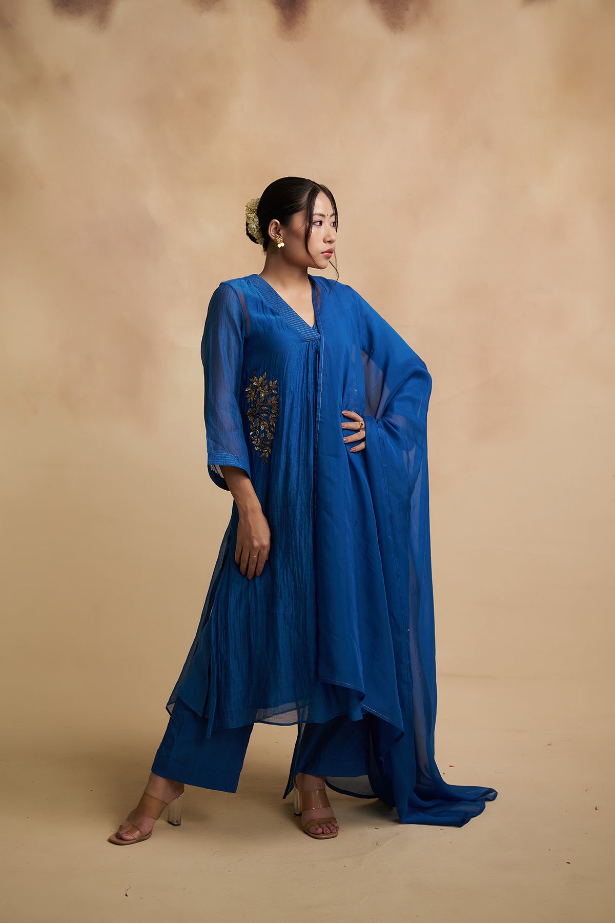 Blue Chanderi Suit Set