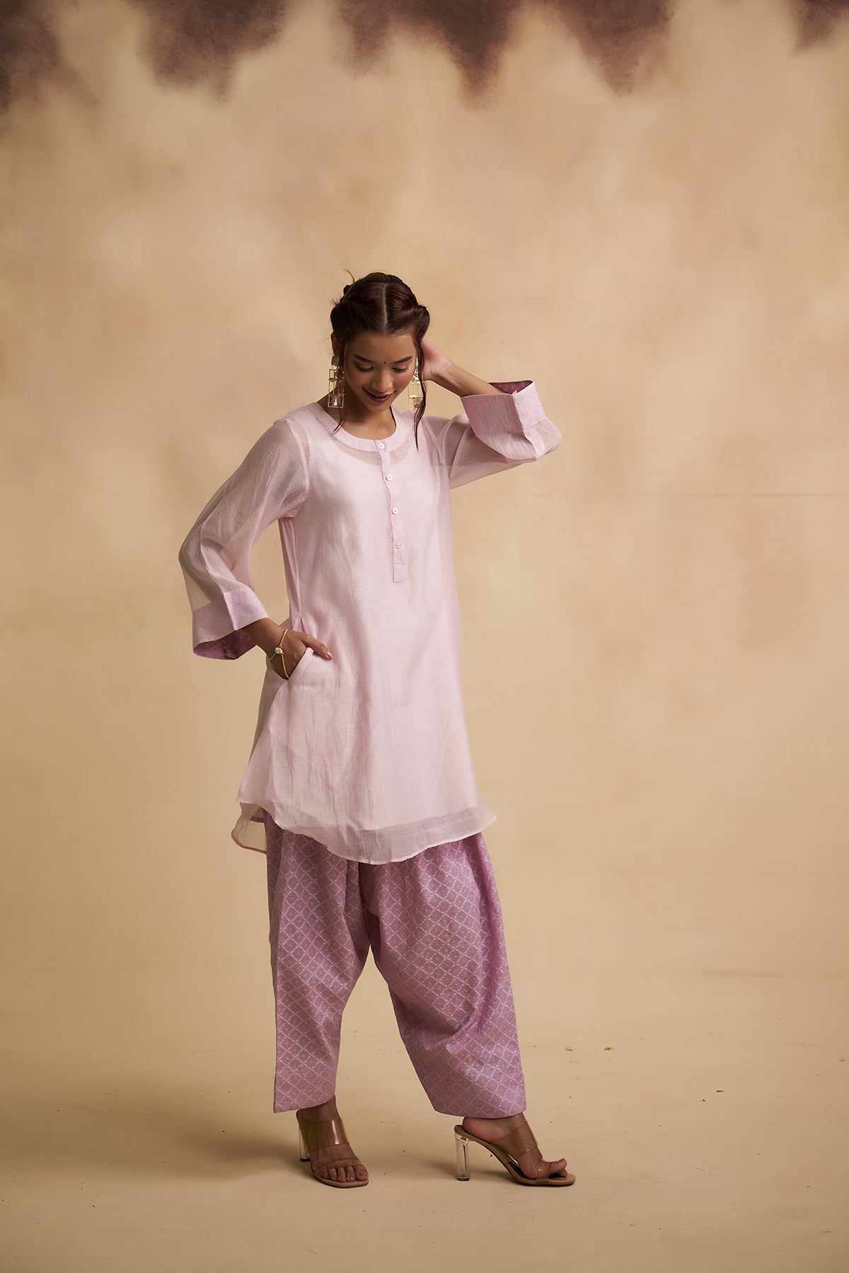 Lavender Mul Chanderi Farsi Salwar Suit