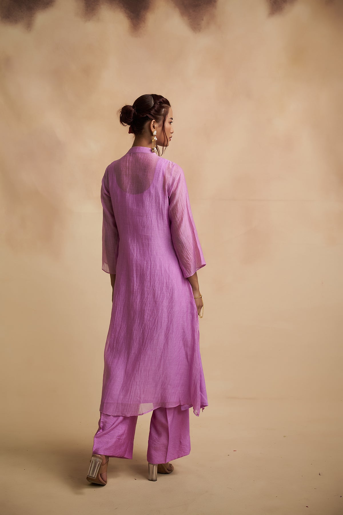 Lavender Mul Chanderi Patch Detailing Suit