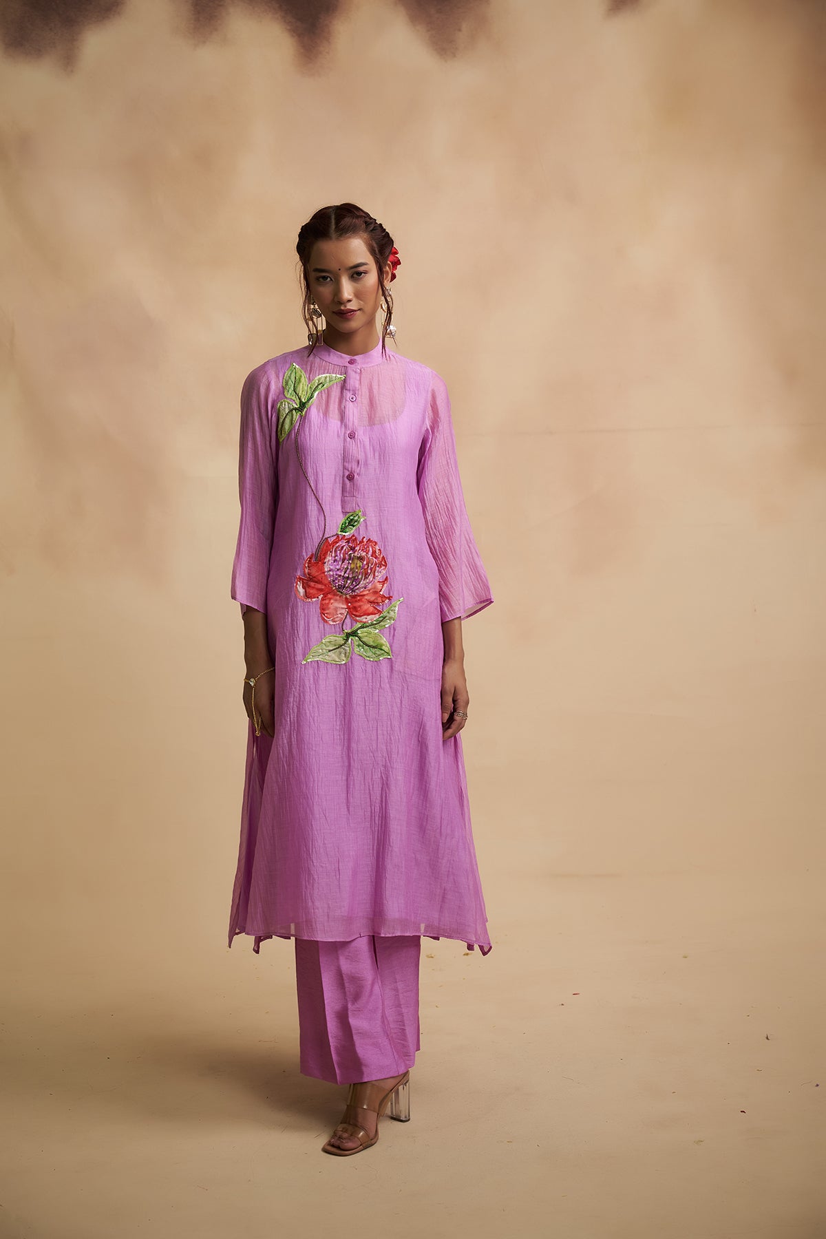 Lavender Mul Chanderi Patch Detailing Suit