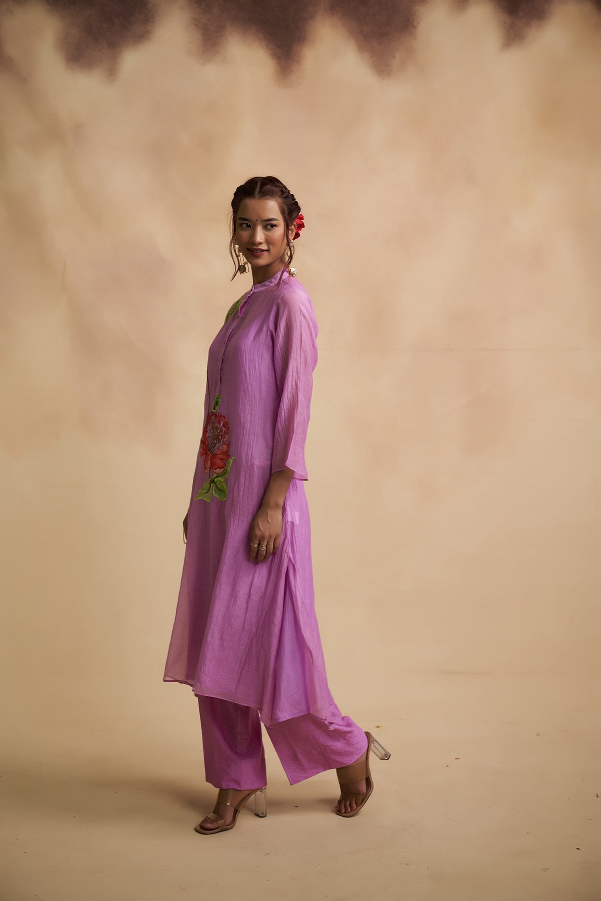 Lavender Mul Chanderi Patch Detailing Suit
