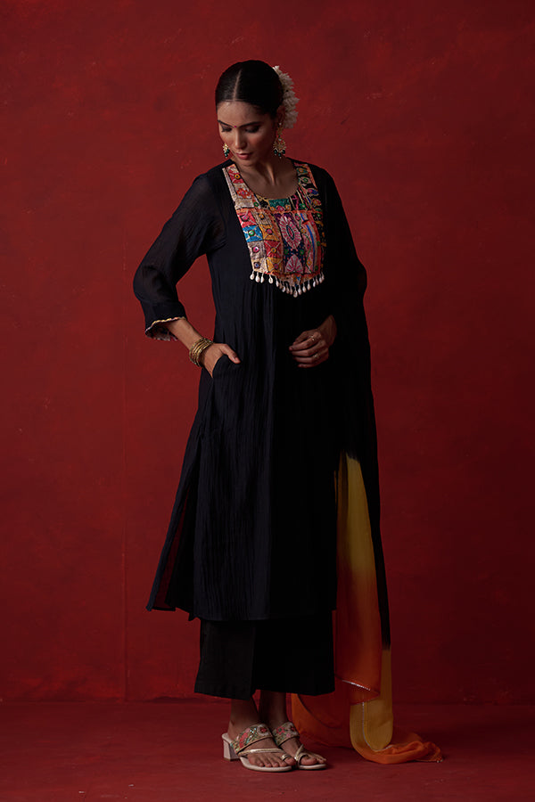 Black Gamthi Design Chanderi Suit