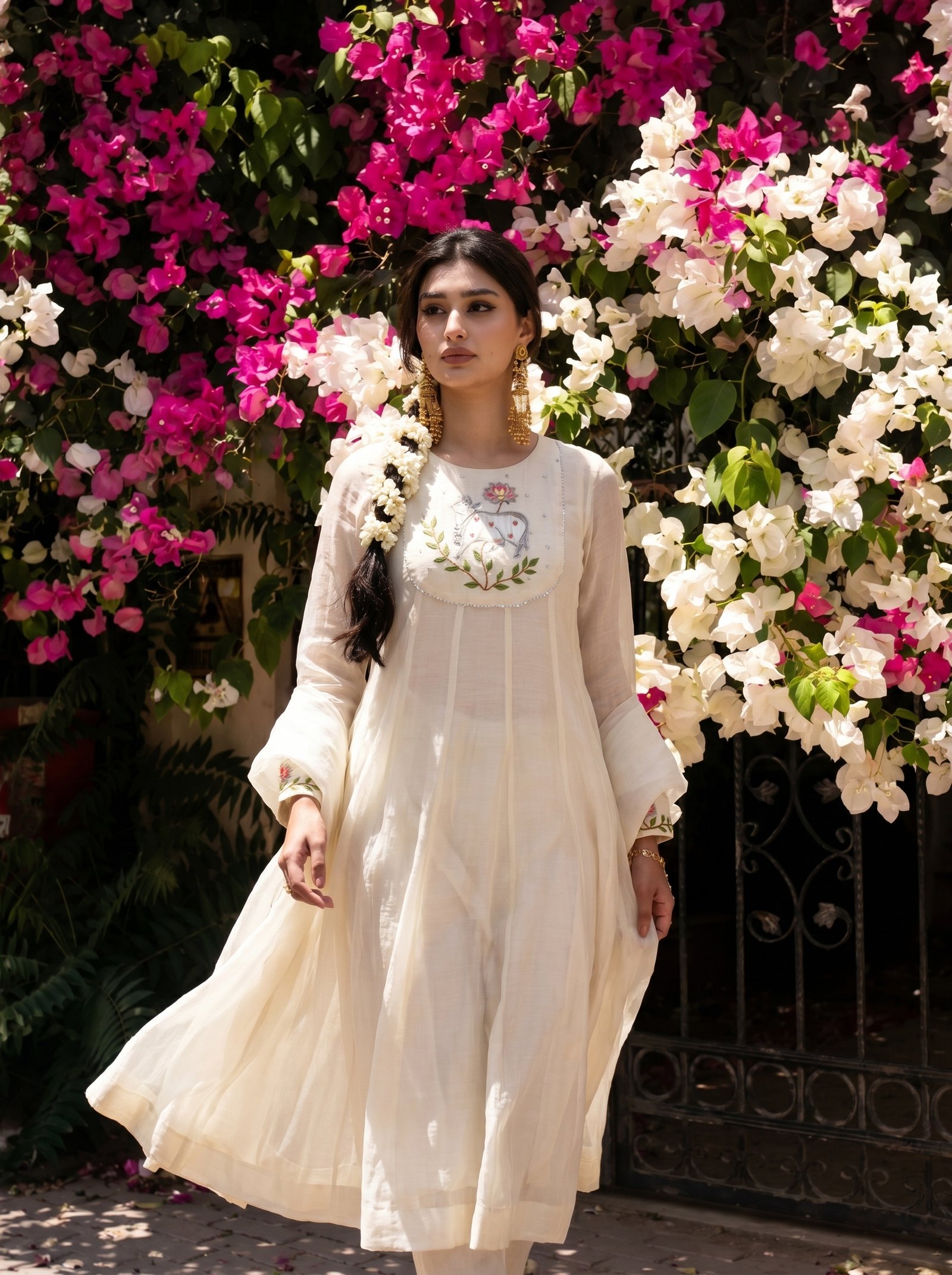 KamDhenu Sweta Anarkali Mul Chanderi Suit