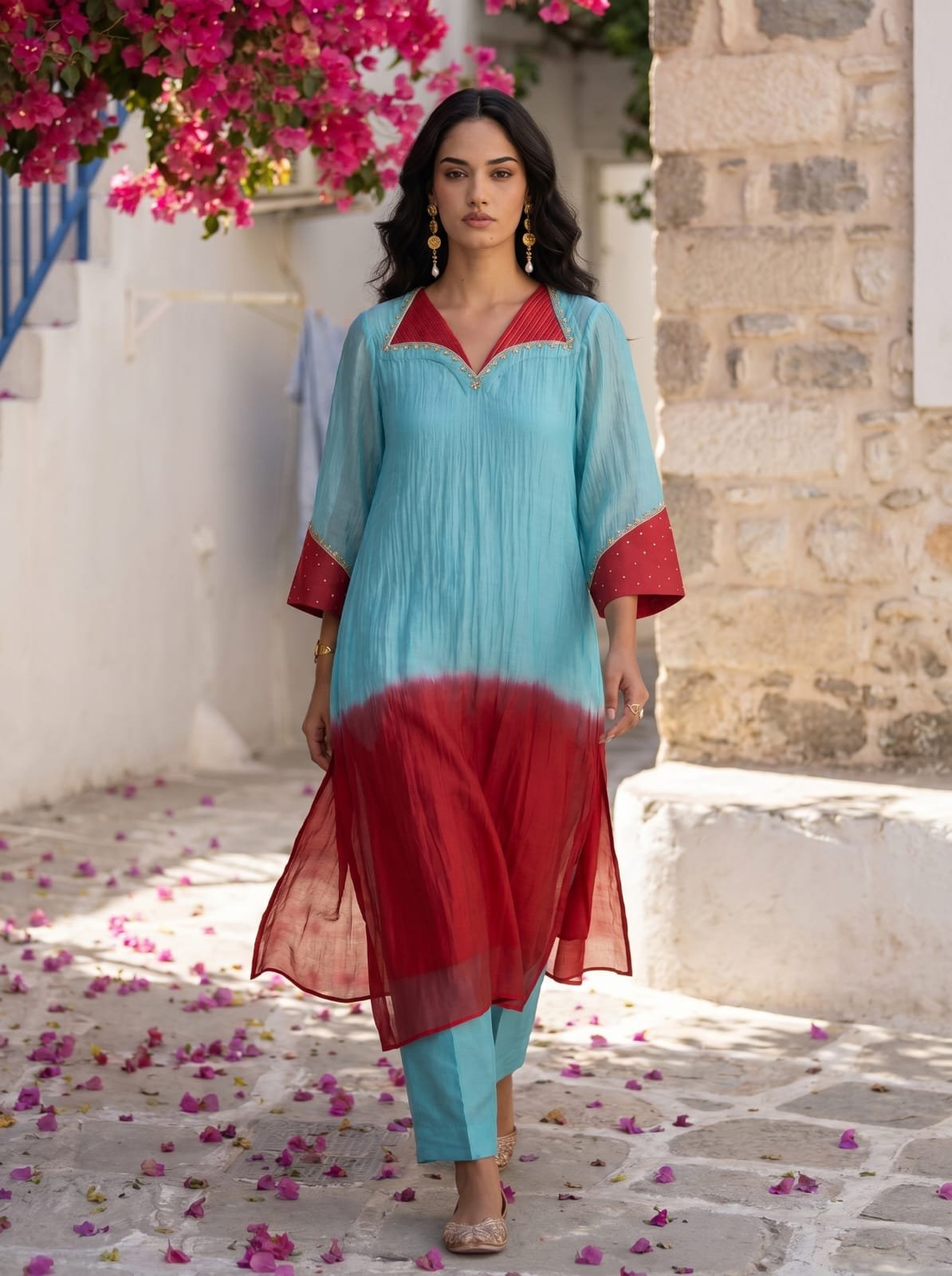 Teal Embroidered Suit Set