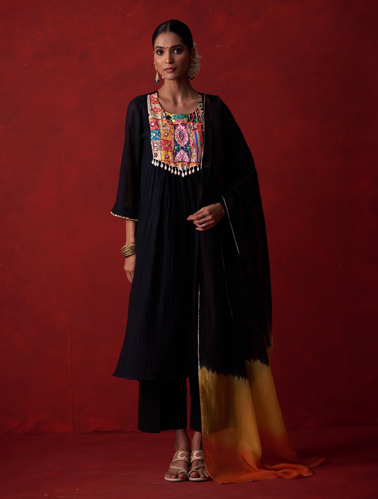 Black Gamthi Design Chanderi Suit