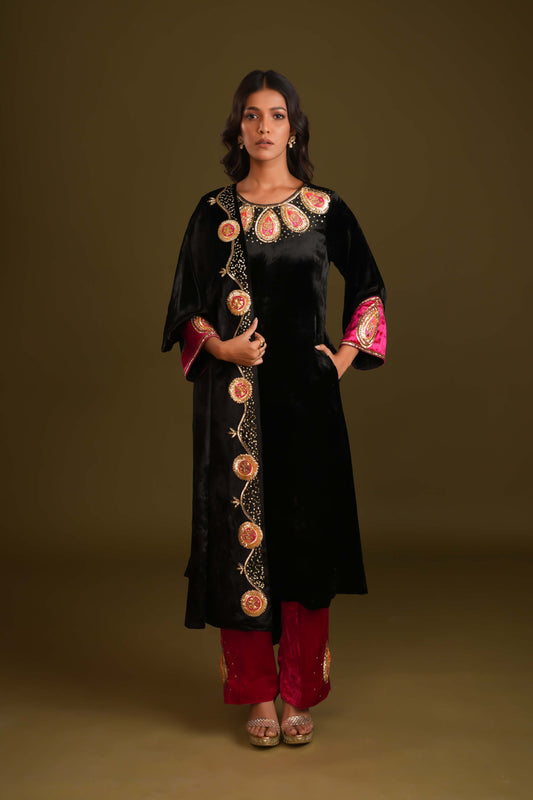 BLACK & PINK RANI VELVET SUIT