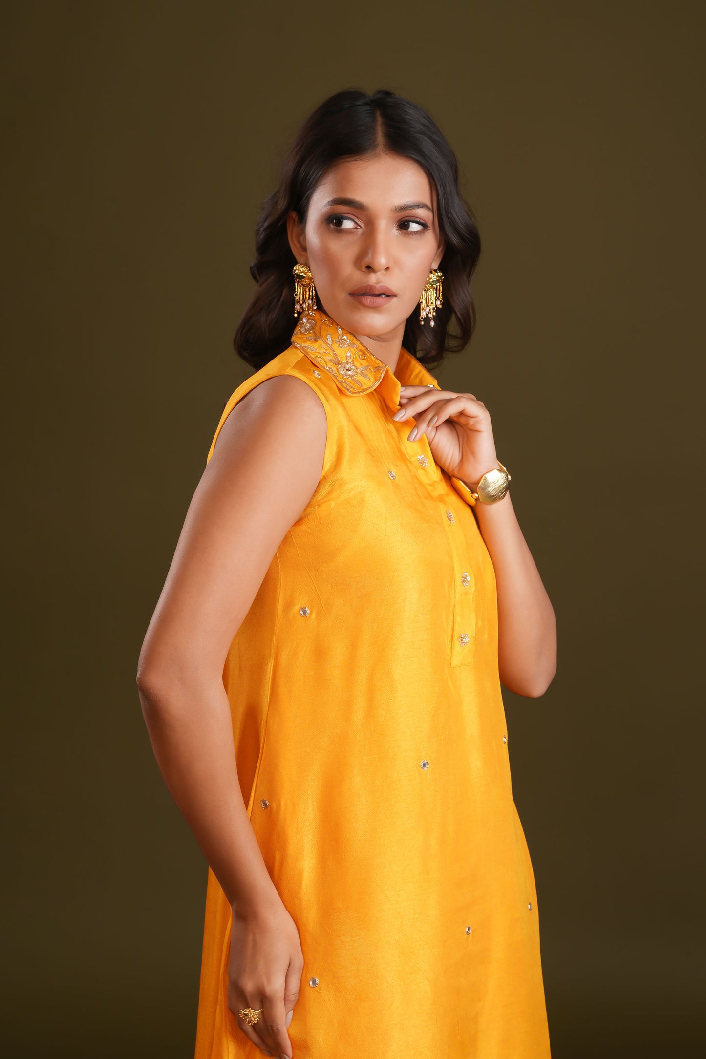 MUSTARD YELLOW EMBELLISHED TUNIC SET