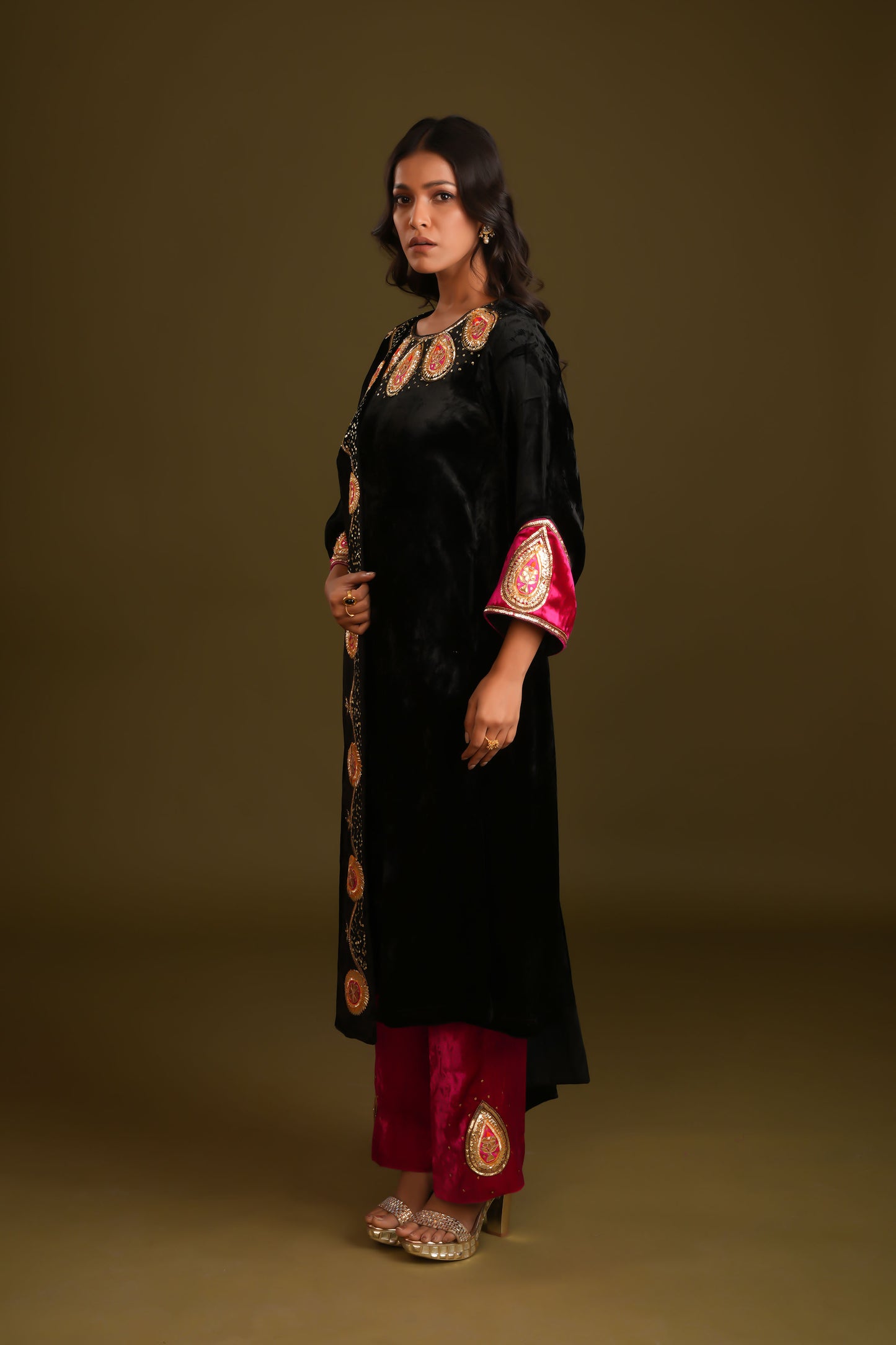 BLACK & PINK RANI VELVET SUIT