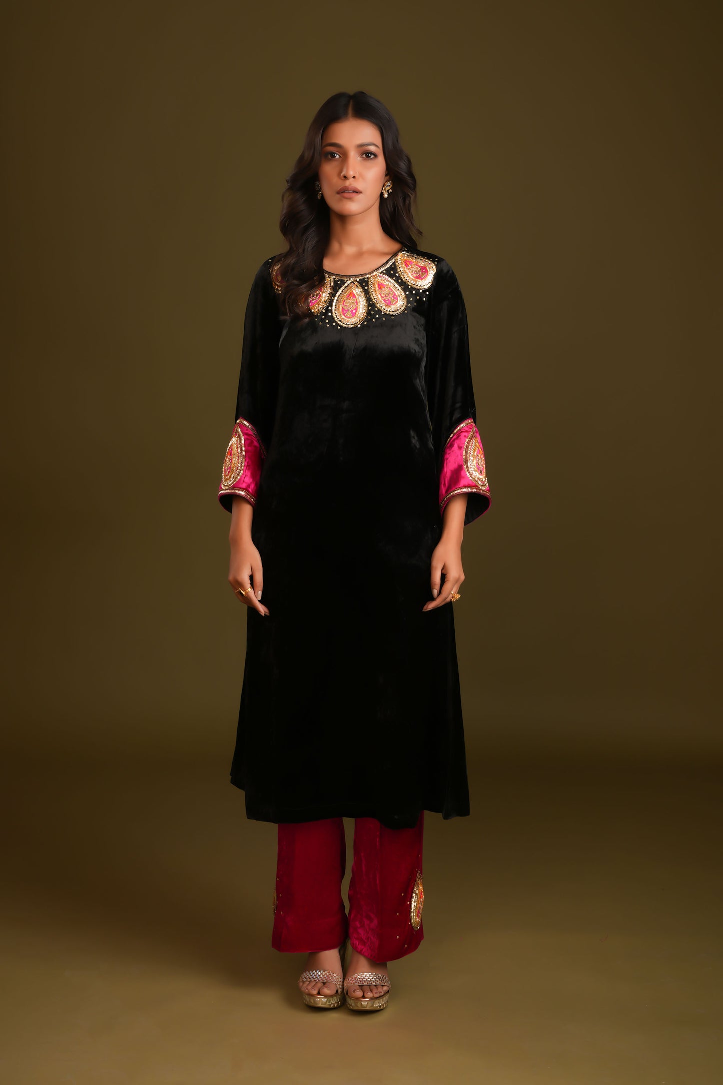 BLACK & PINK RANI VELVET SUIT