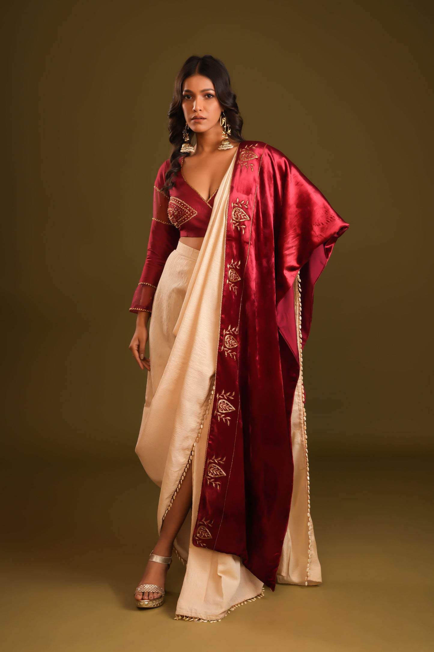 GOLDEN MALLIKA PRE-DRAPE SAREE WITH BLOUSE