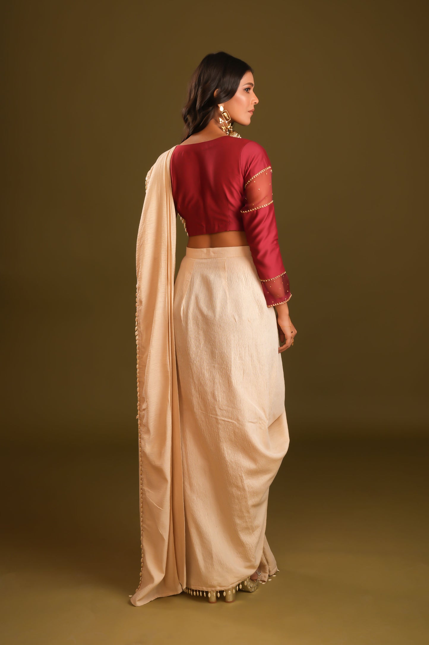 GOLDEN MALLIKA PRE-DRAPE SAREE WITH BLOUSE