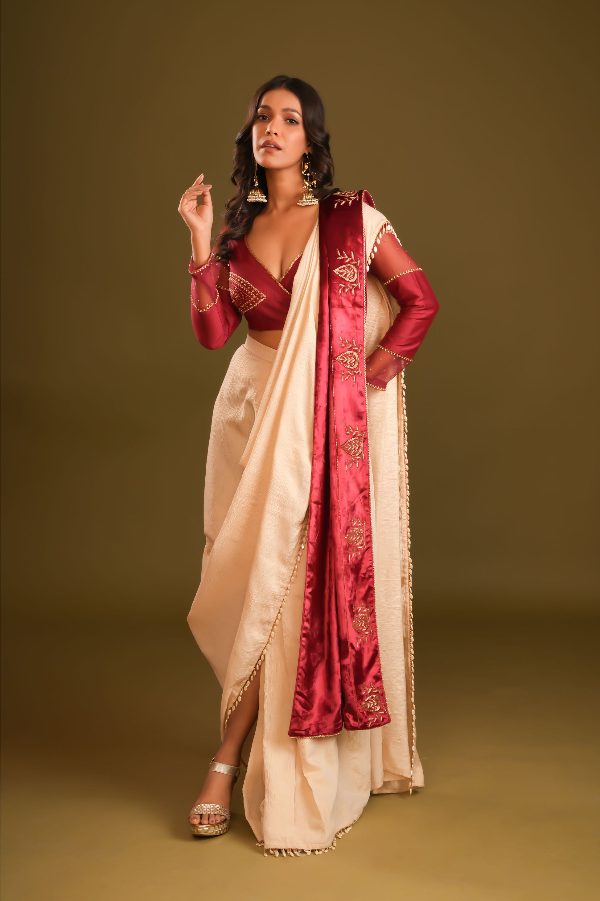 GOLDEN MALLIKA PRE-DRAPE SAREE WITH BLOUSE