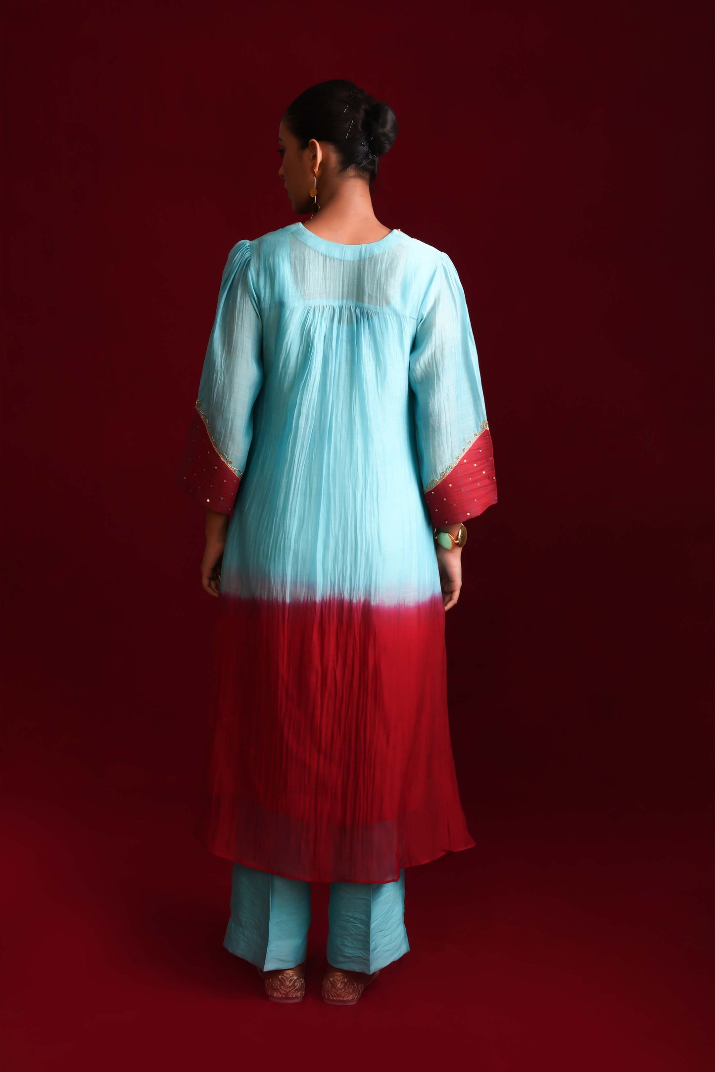 RED & AQUA BLUE LEHAR SUIT SET