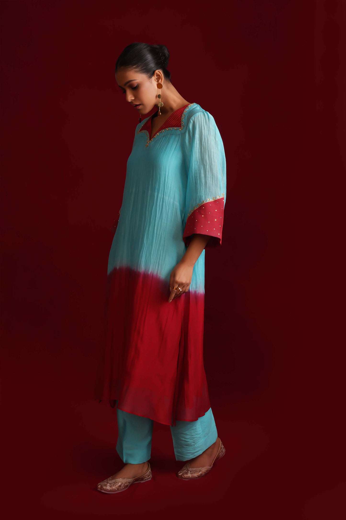 RED & AQUA BLUE LEHAR SUIT SET