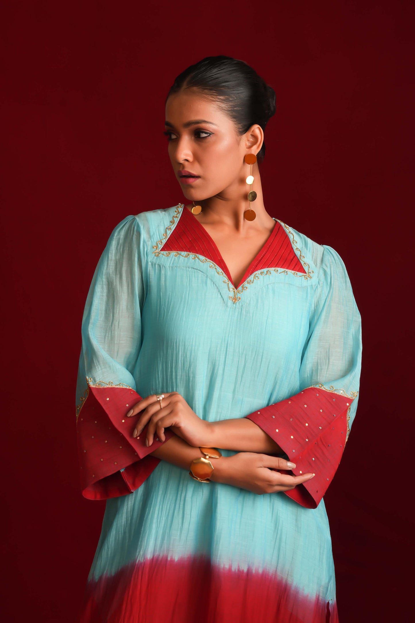 RED & AQUA BLUE LEHAR SUIT SET