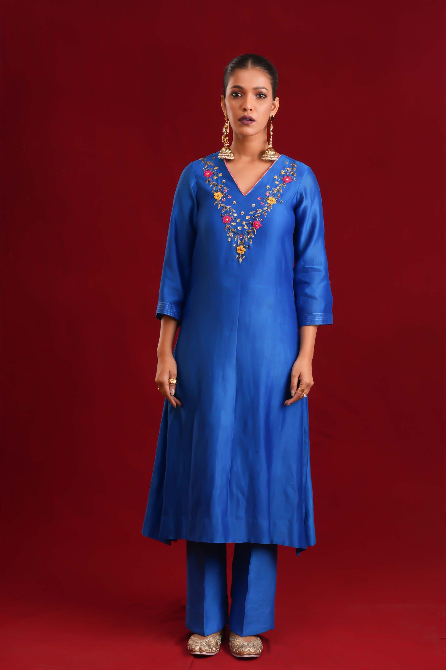 BLUE PHULKARI SUIT SET