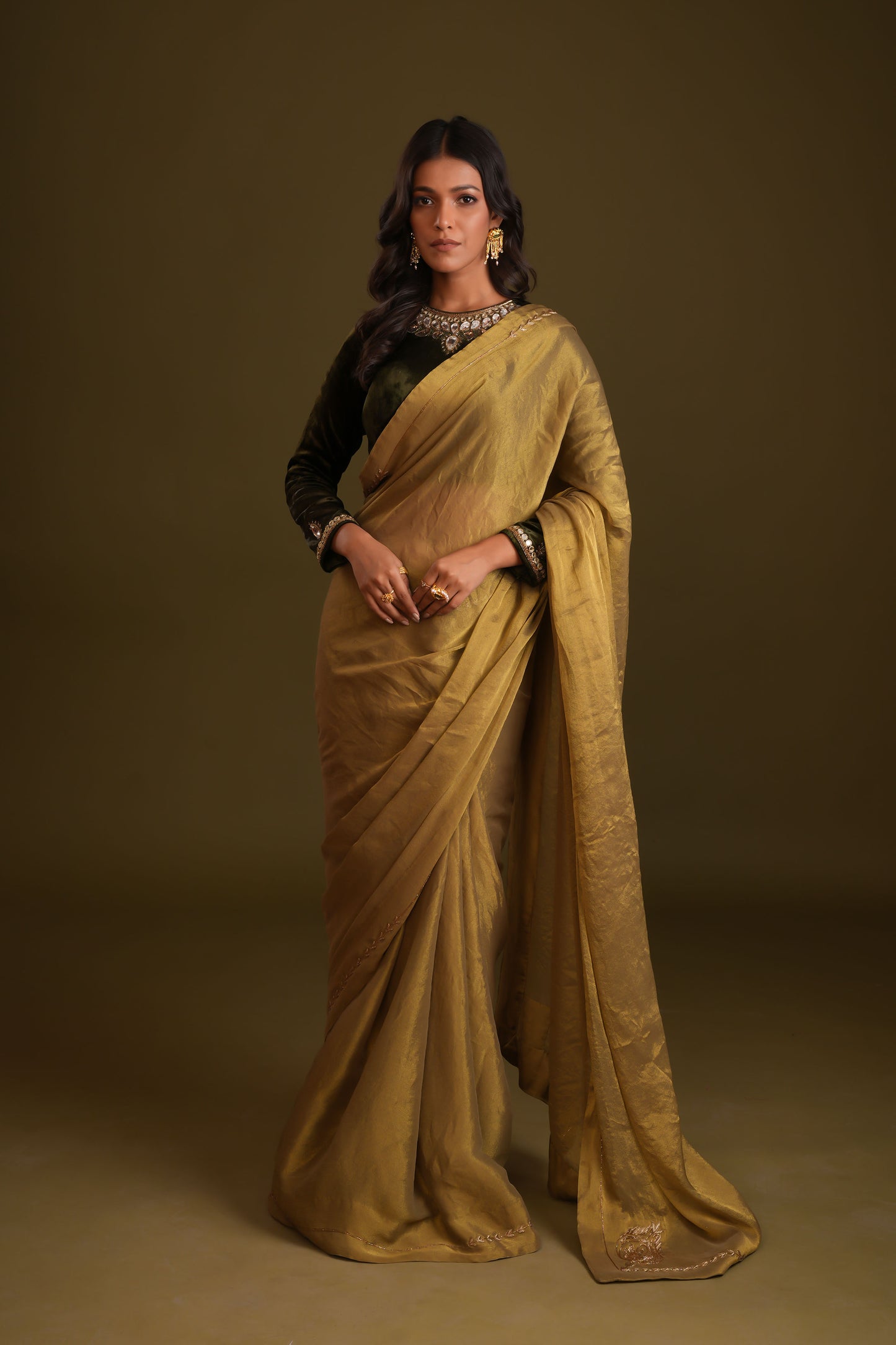 OLIVE GREEN RANI SAREE SET