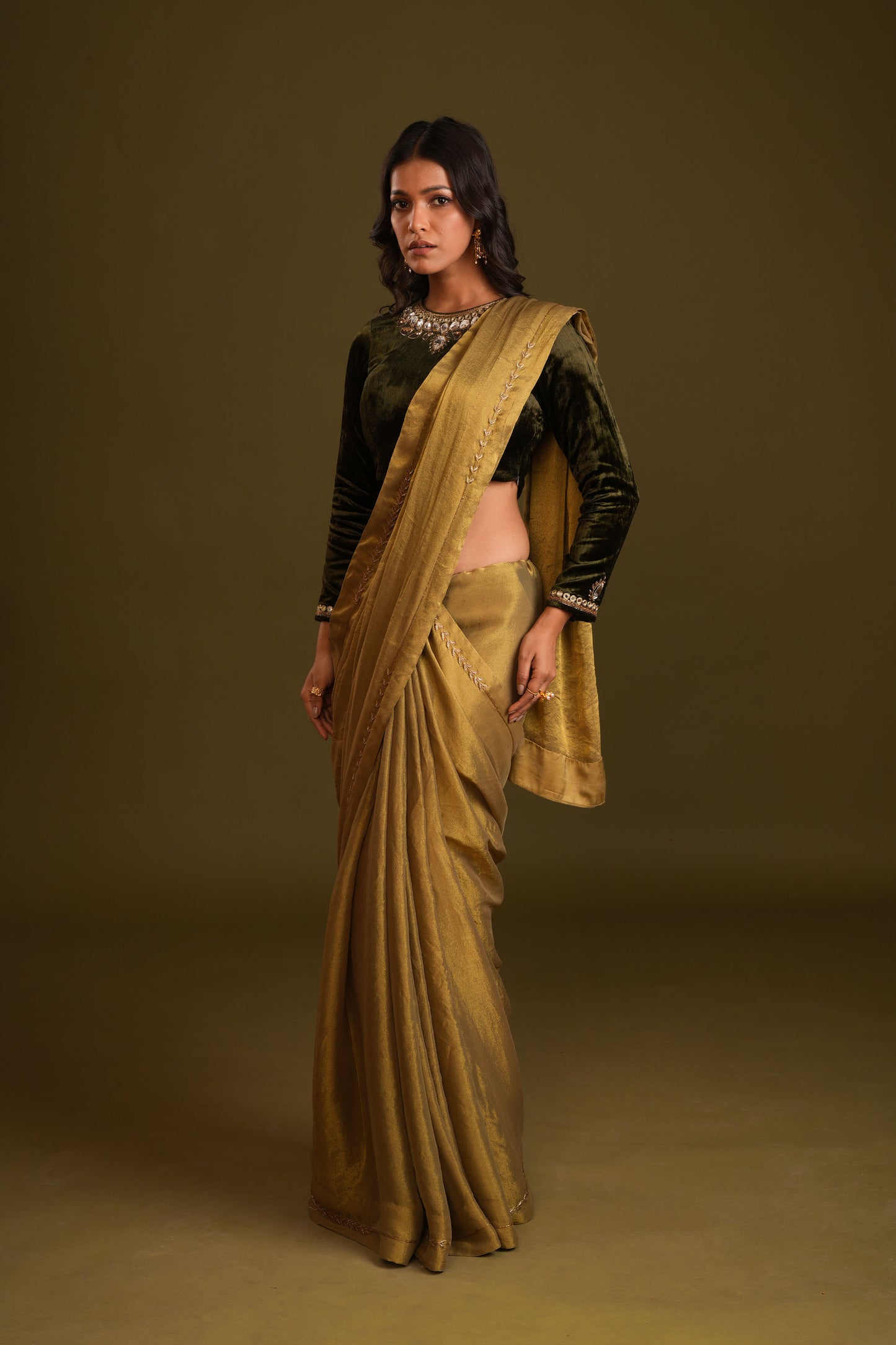 OLIVE GREEN RANI SAREE SET