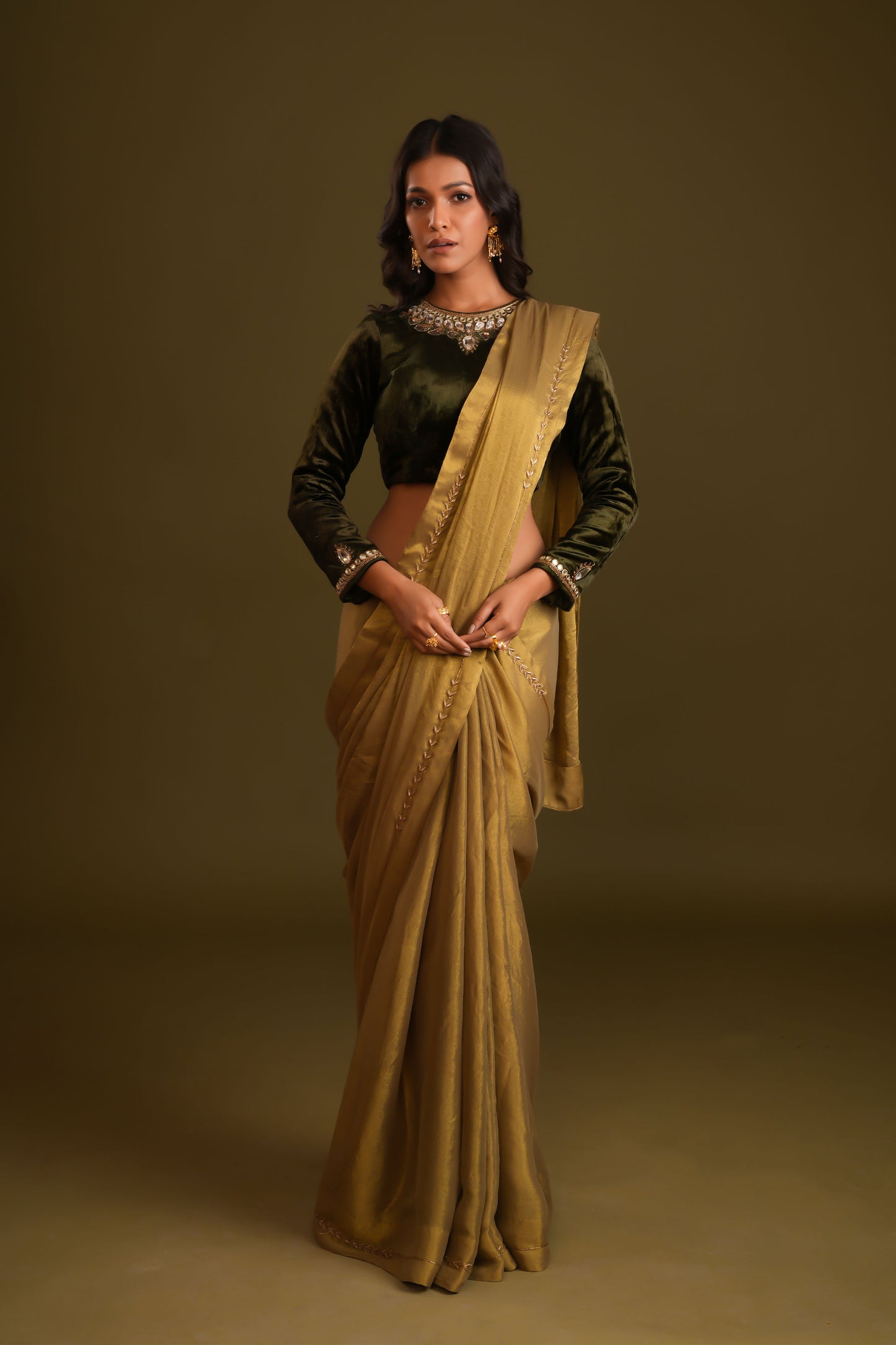 OLIVE GREEN RANI SAREE SET